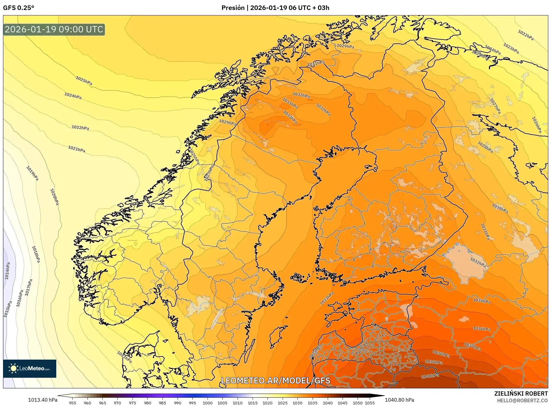 GFS model - Escandinavia, Presión