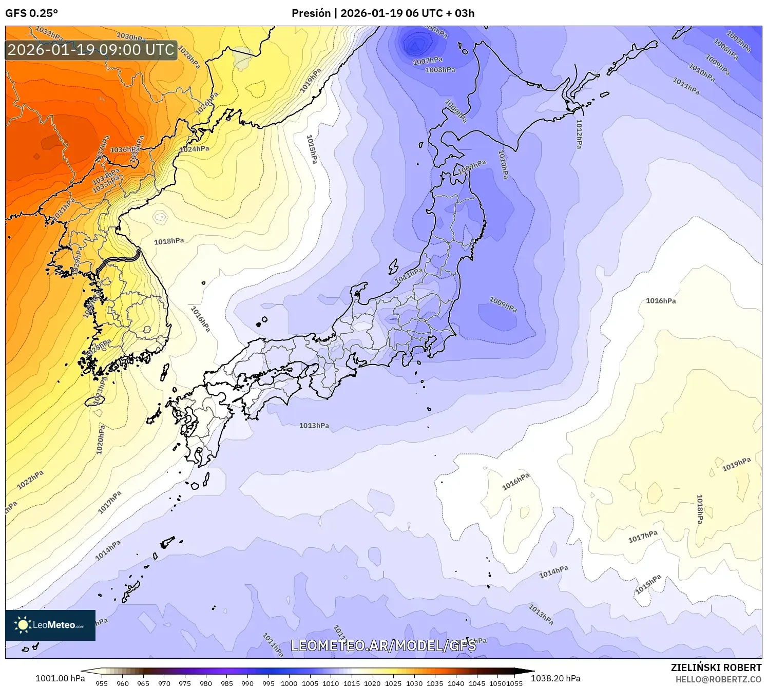 GFS model - Japón, Presión