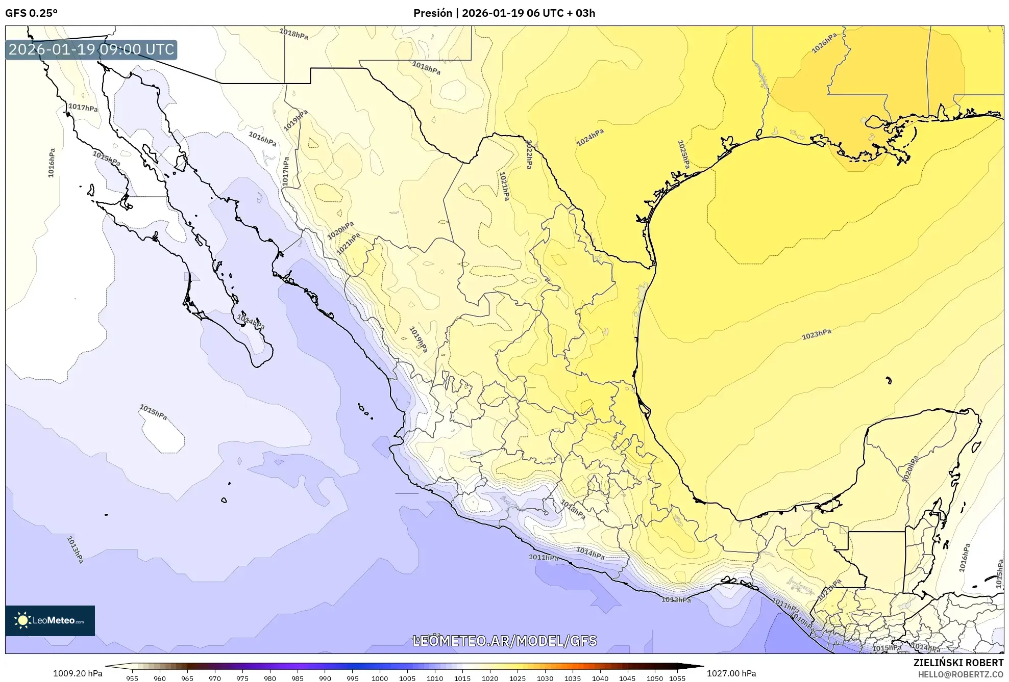 GFS model - México, Presión