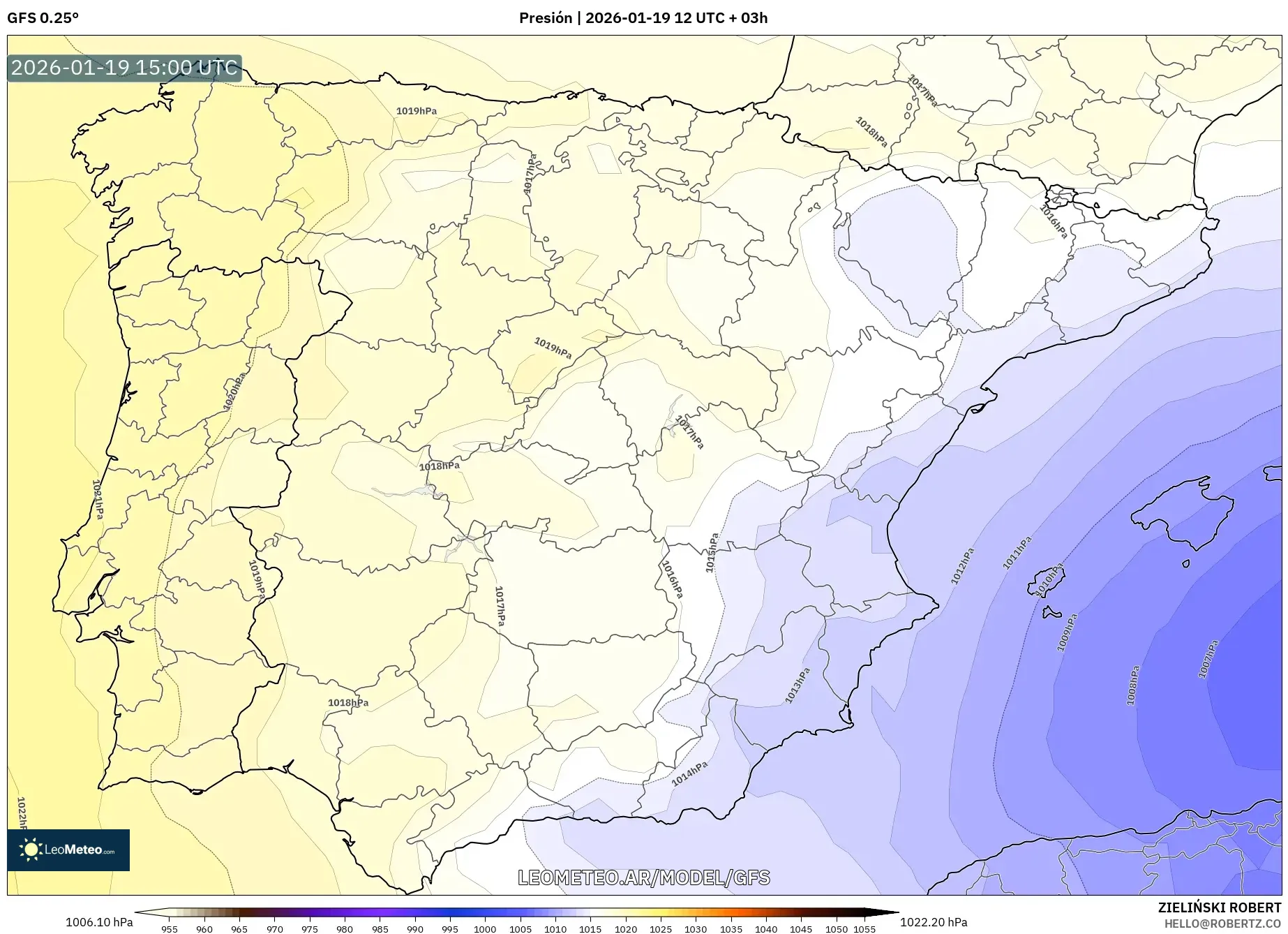 GFS model - España, Presión