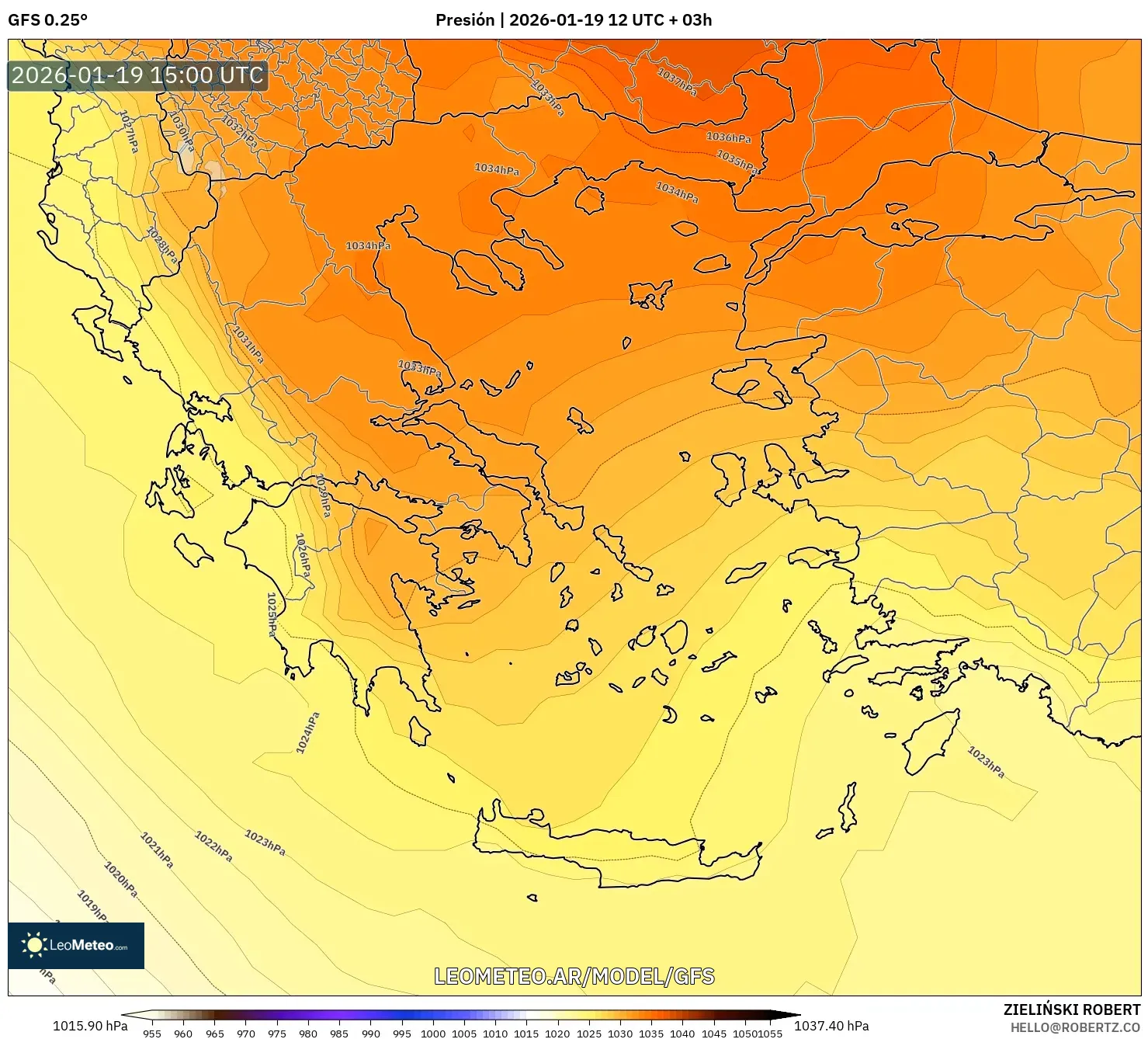 GFS model - Grecia, Presión