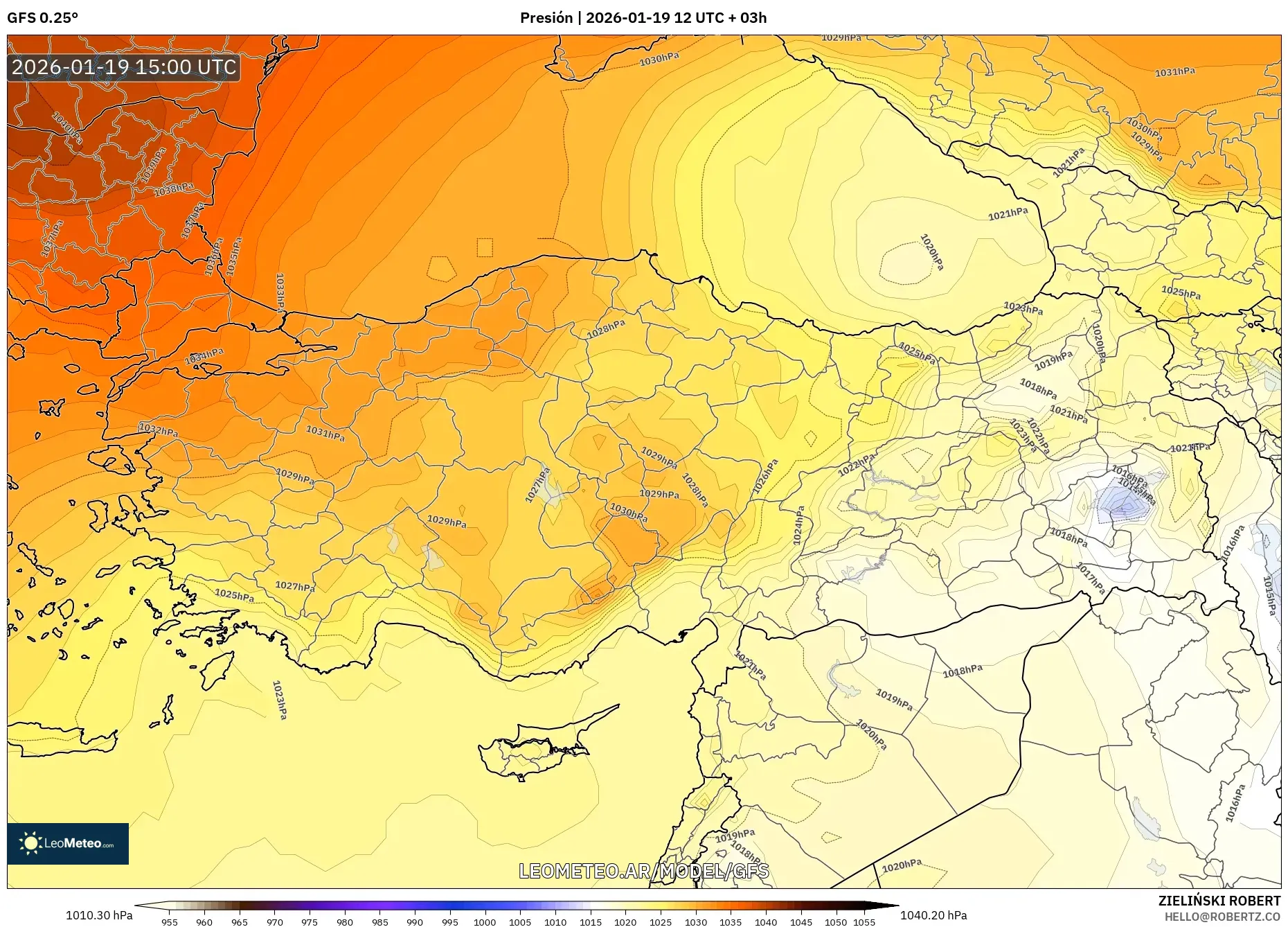 GFS model - Turquía, Presión