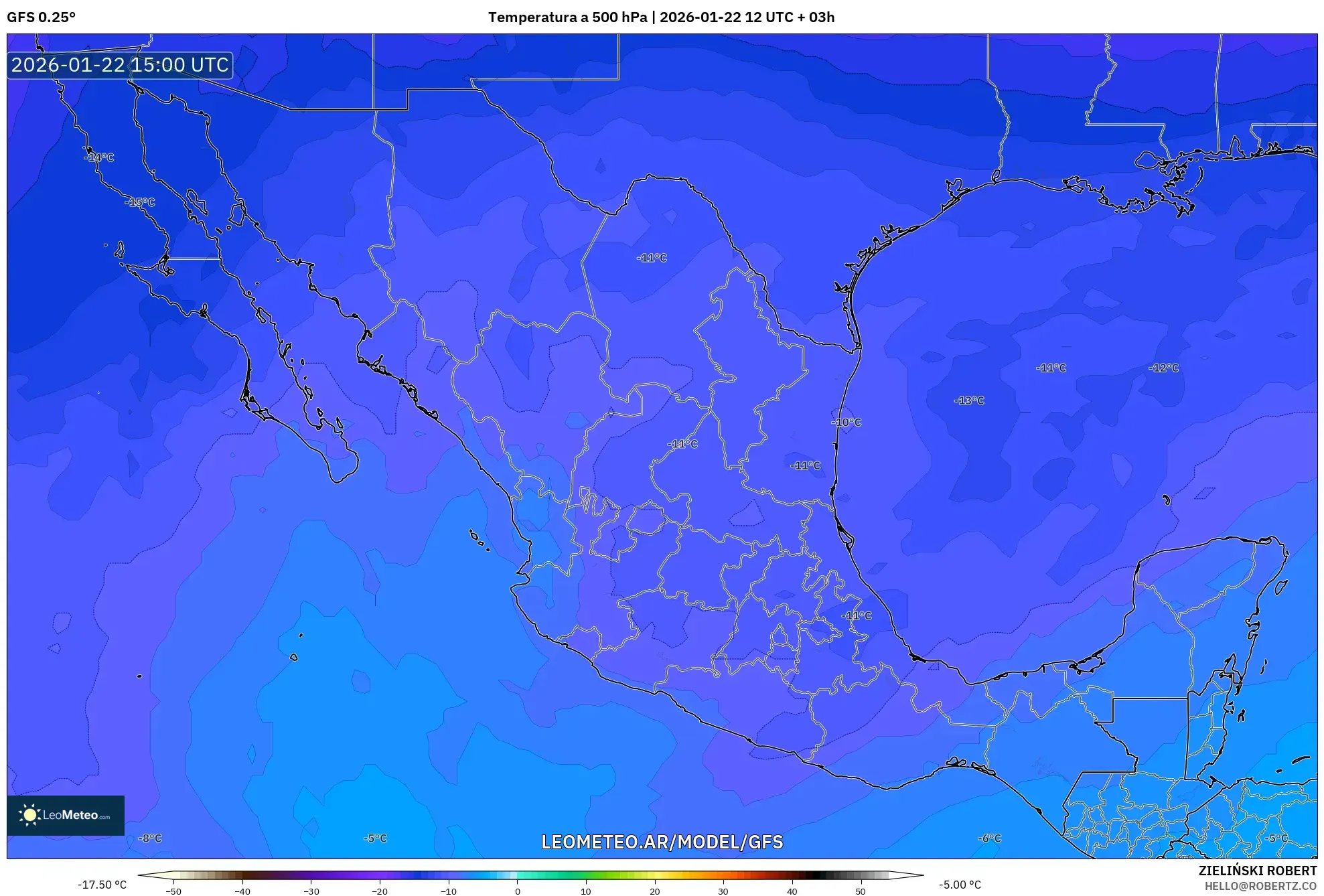 GFS model - México, Temperatura a 500 hPa