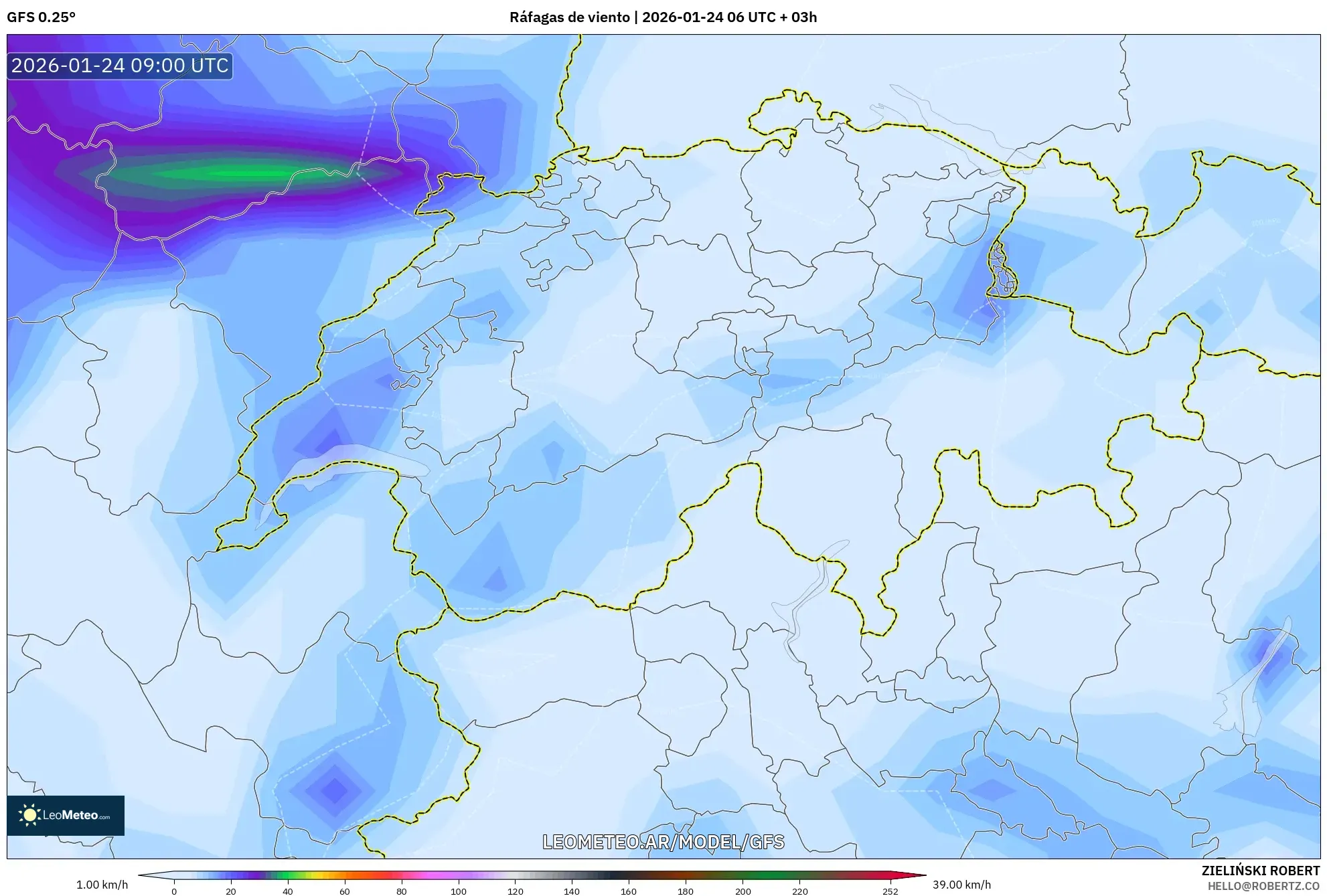 GFS model - Suiza, Ráfagas de viento