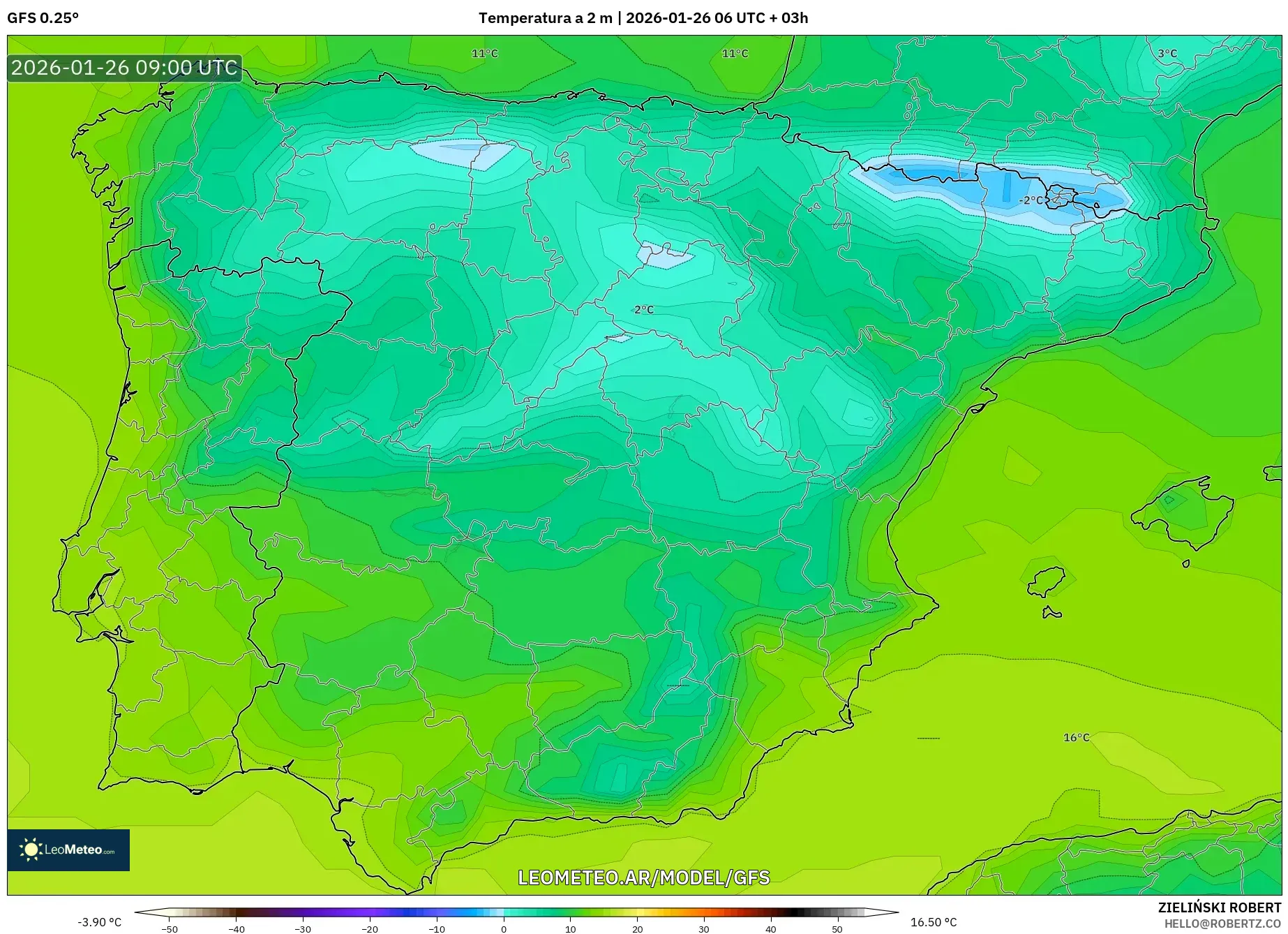 GFS model - España, Temperatura a 2 m