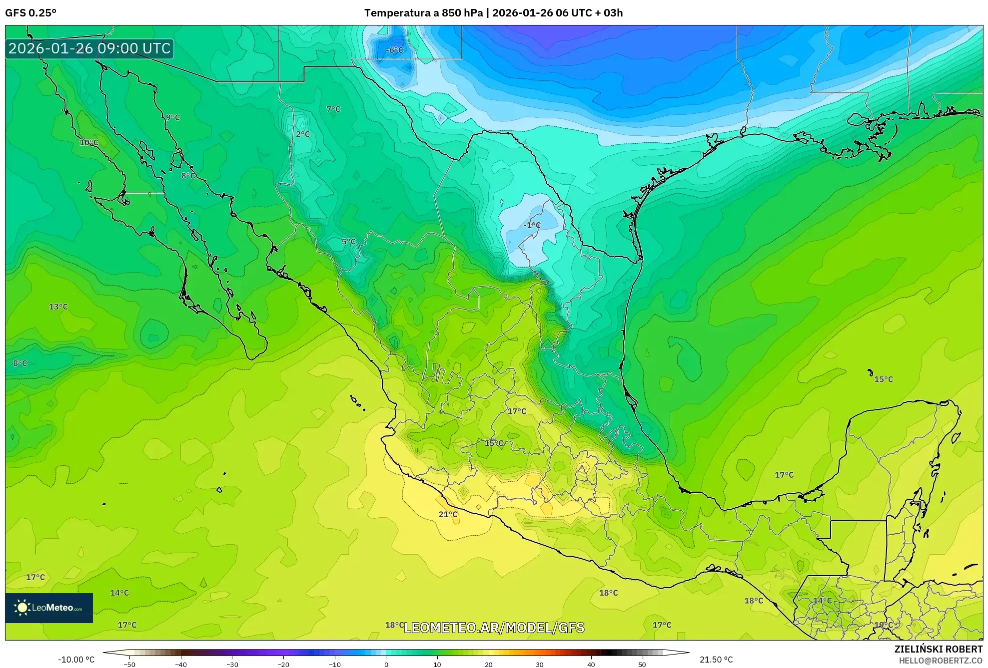 GFS model - México, Temperatura a 850 hPa