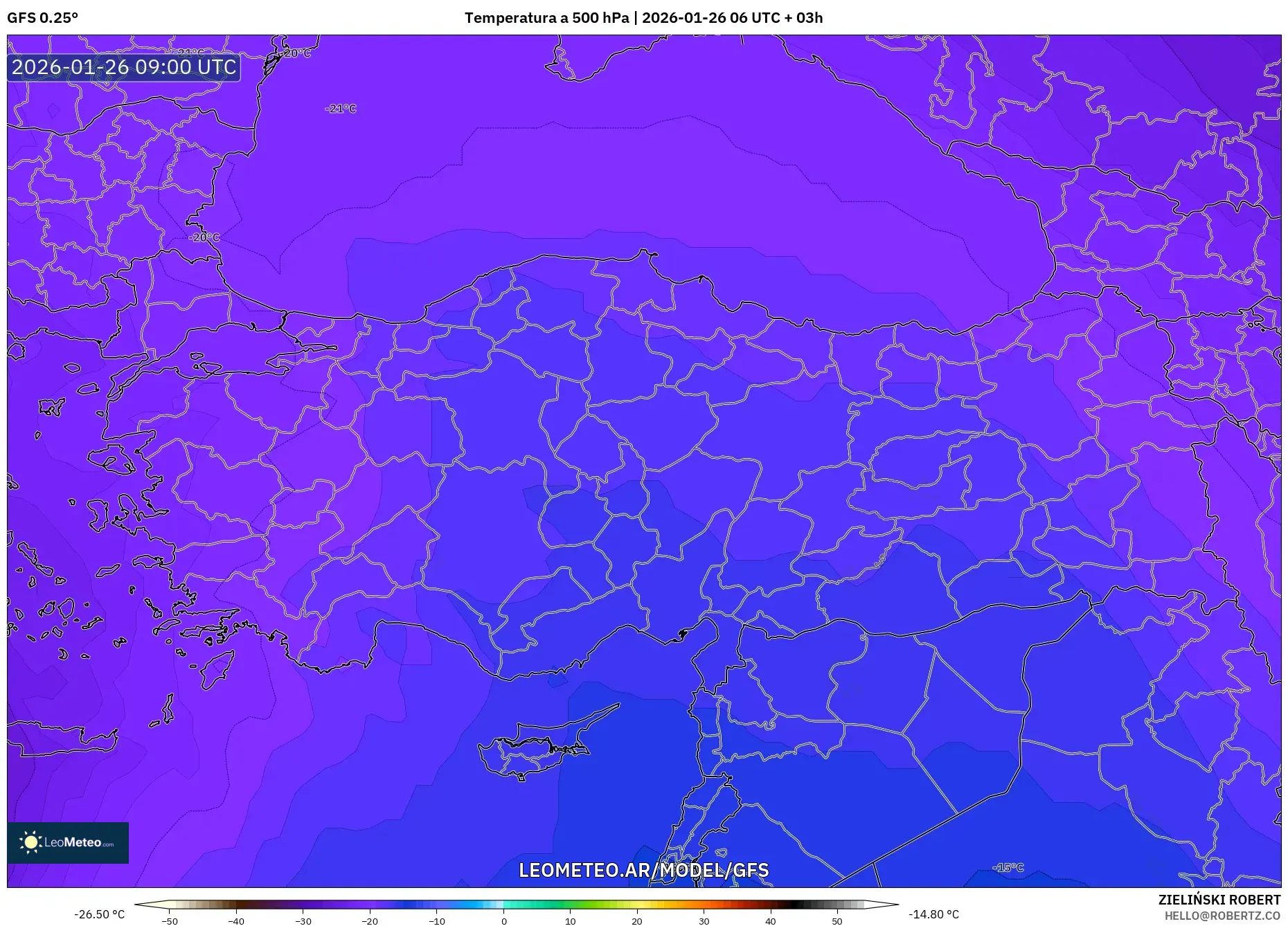 GFS model - Turquía, Temperatura a 500 hPa