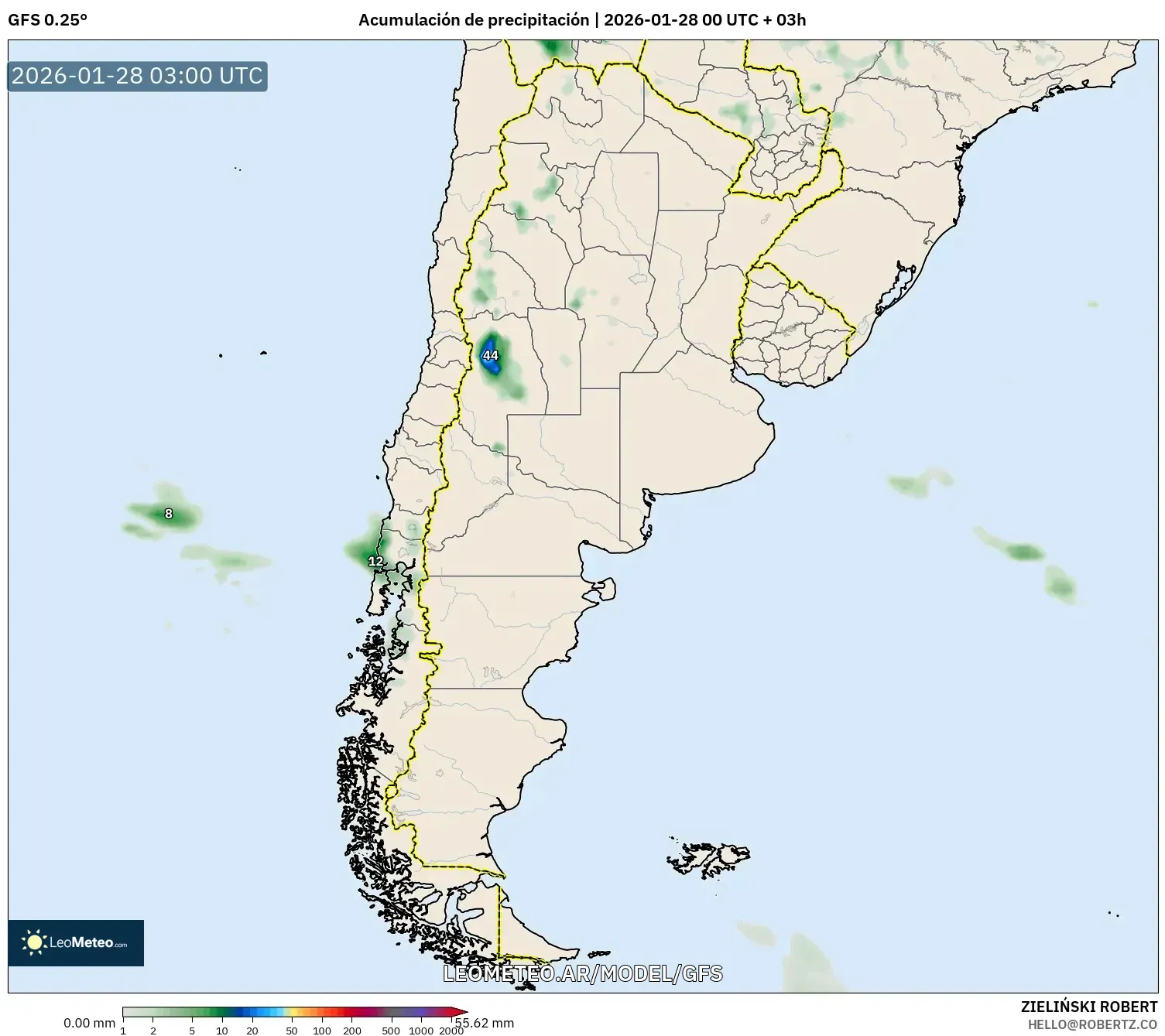 GFS model - Argentina, Acumulación de precipitación