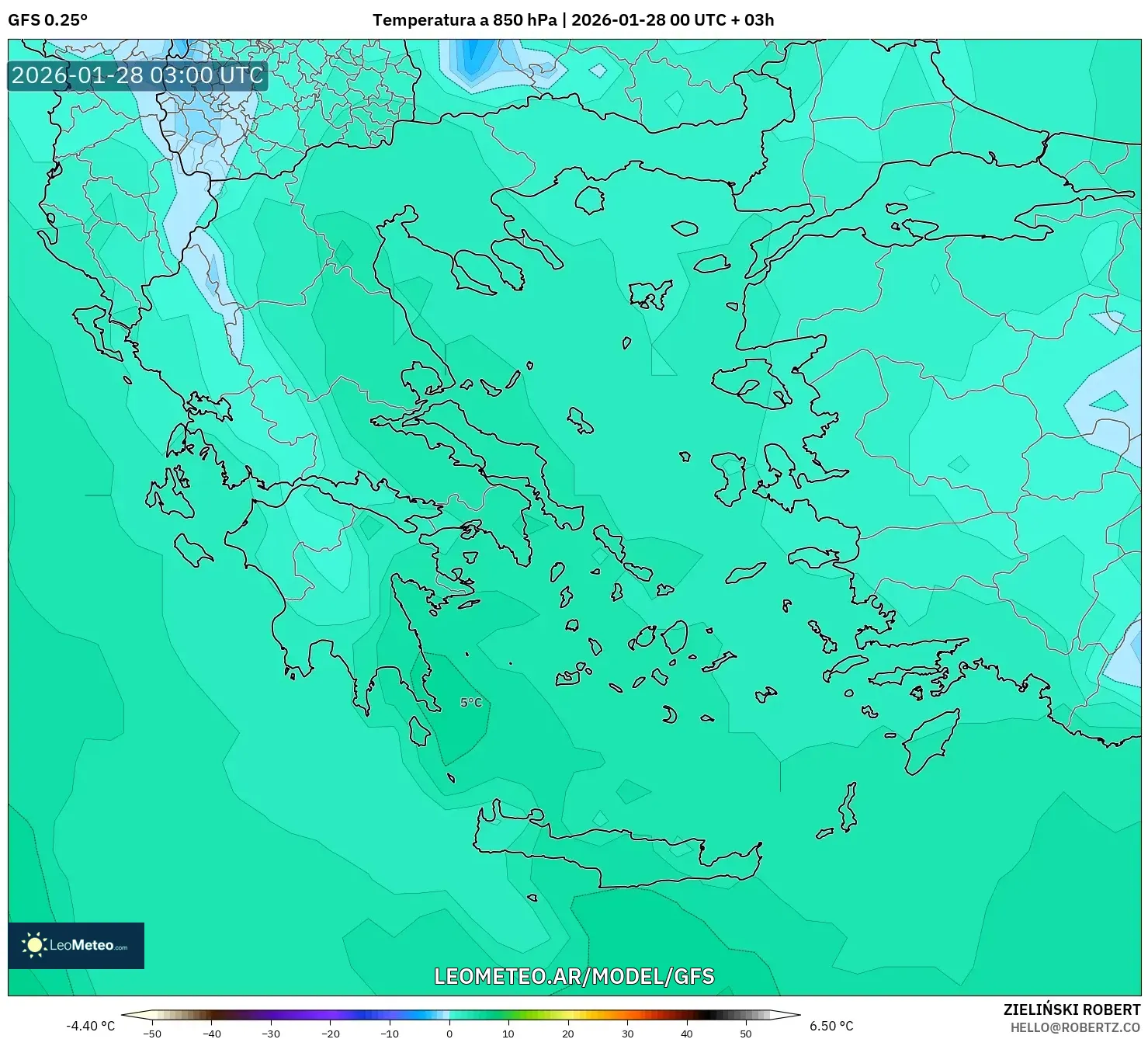 GFS model - Grecia, Temperatura a 850 hPa