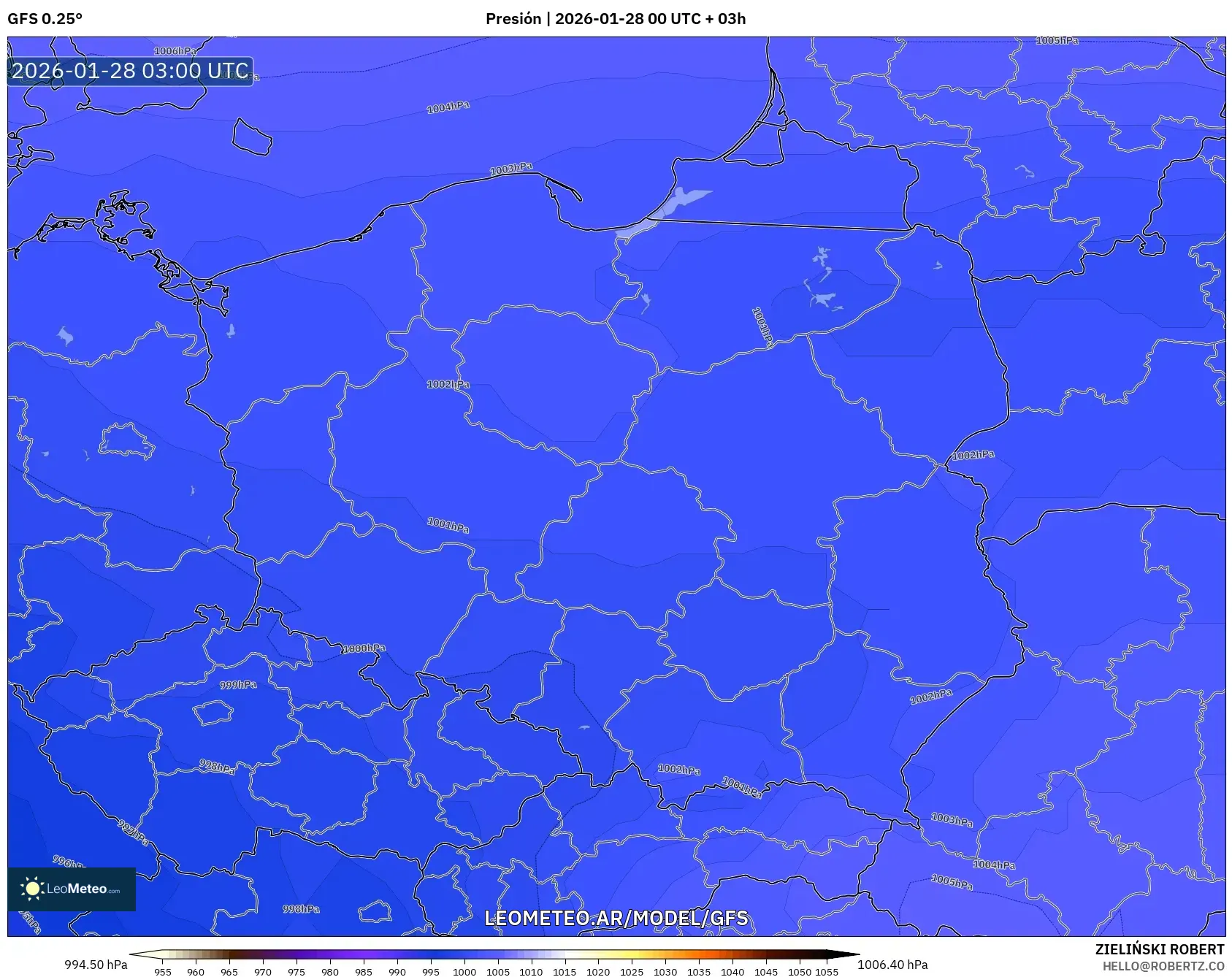GFS model - Polonia, Presión