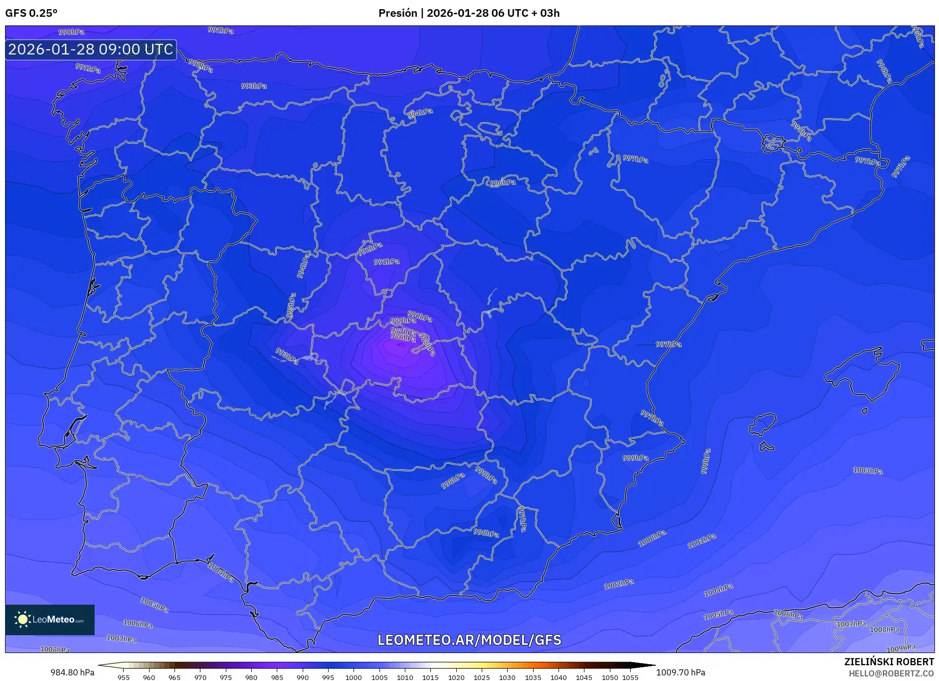 GFS model - España, Presión