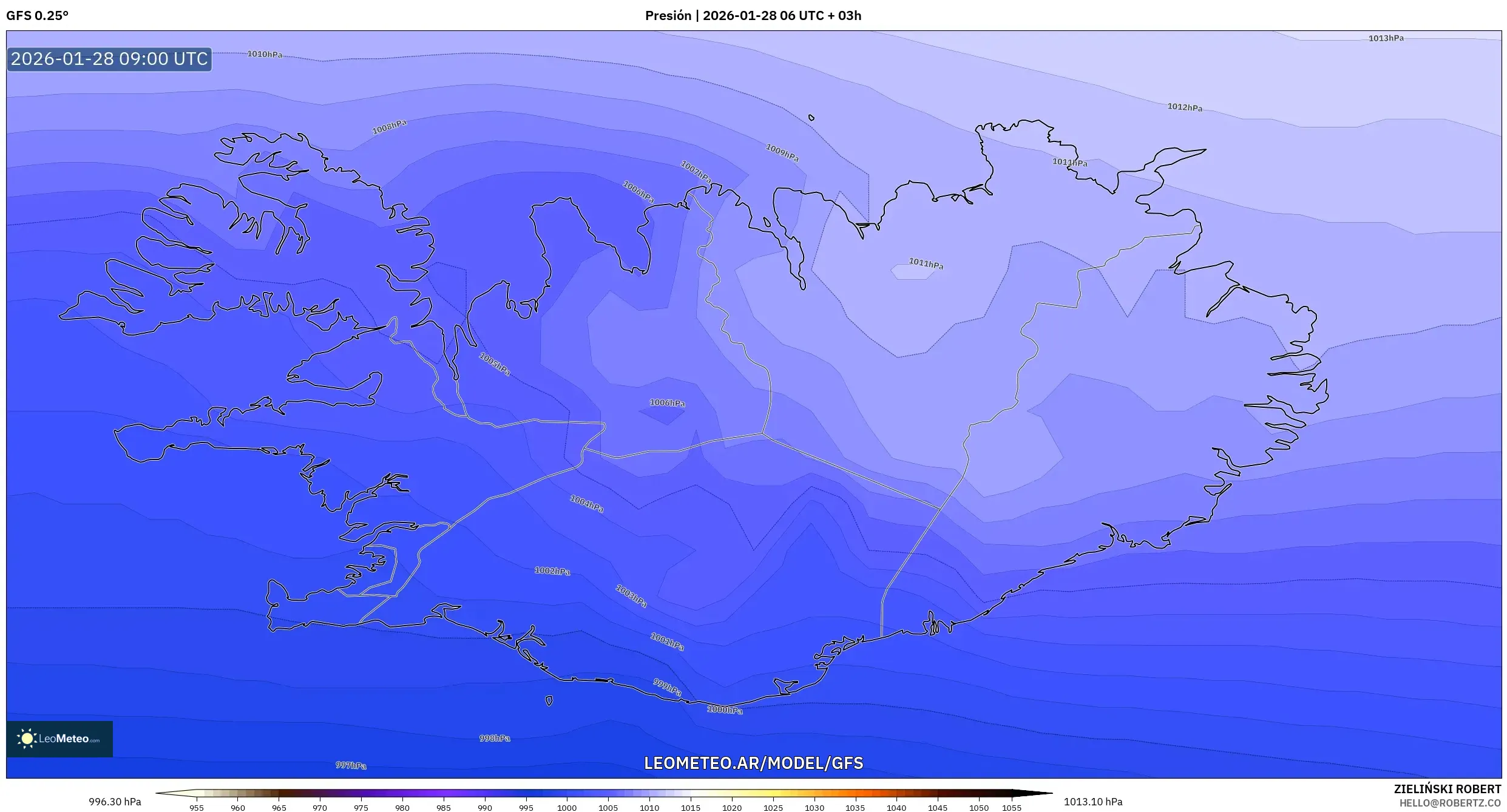 GFS model - Islandia, Presión