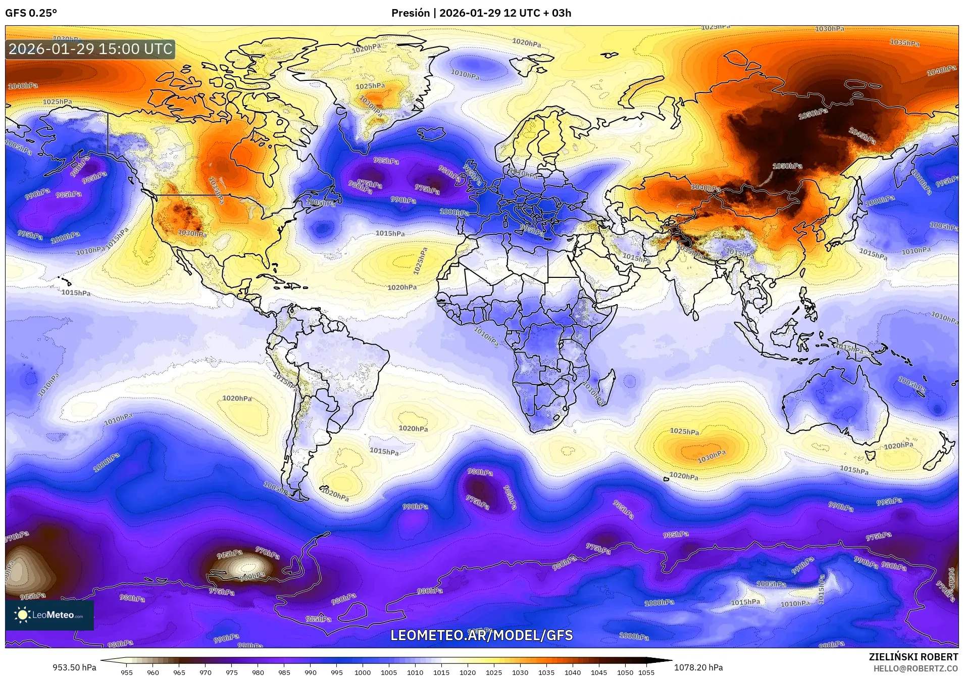 GFS model - Mundo, Presión