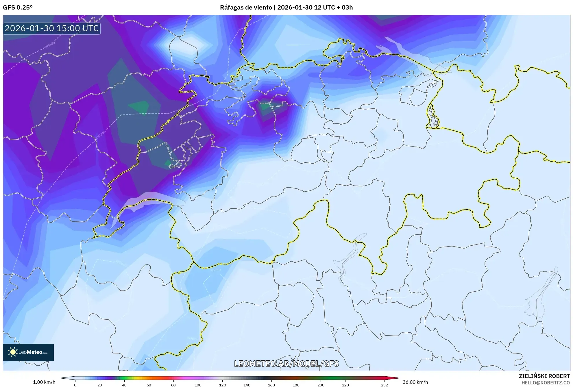 GFS model - Suiza, Ráfagas de viento