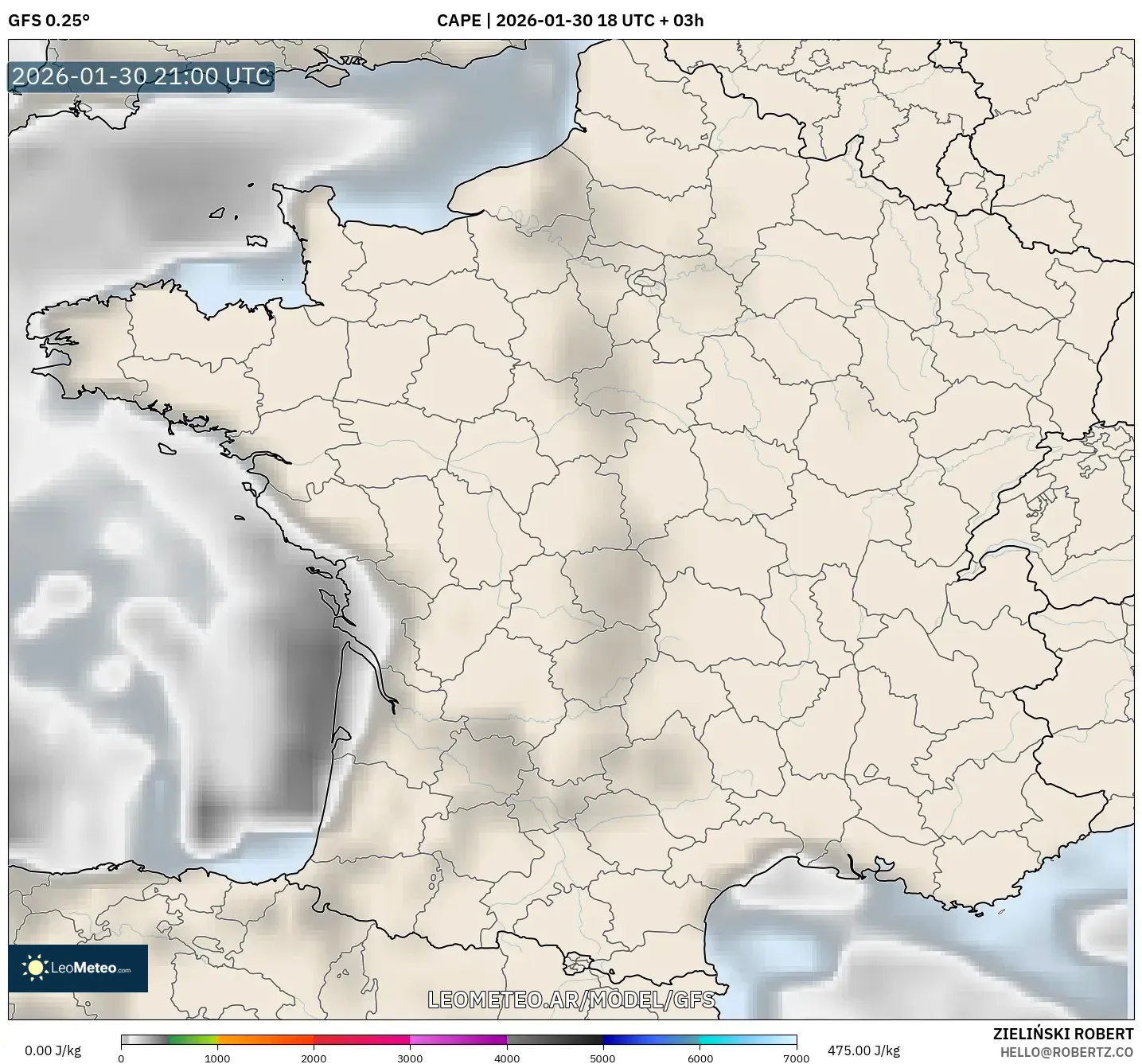 GFS model - Francia, CAPE
