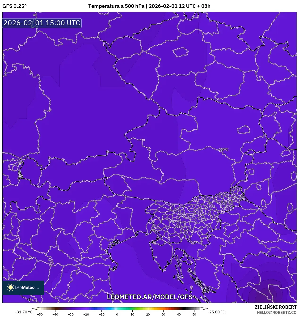 GFS model - Austria, Temperatura a 500 hPa