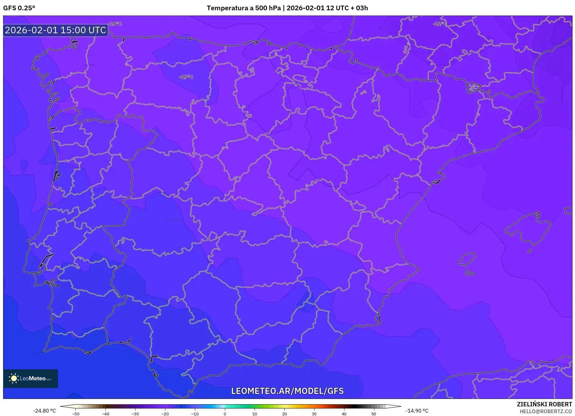 GFS model - España, Temperatura a 500 hPa