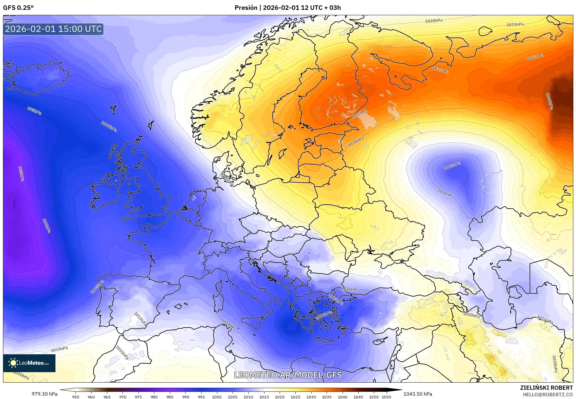 GFS model - Europa, Presión