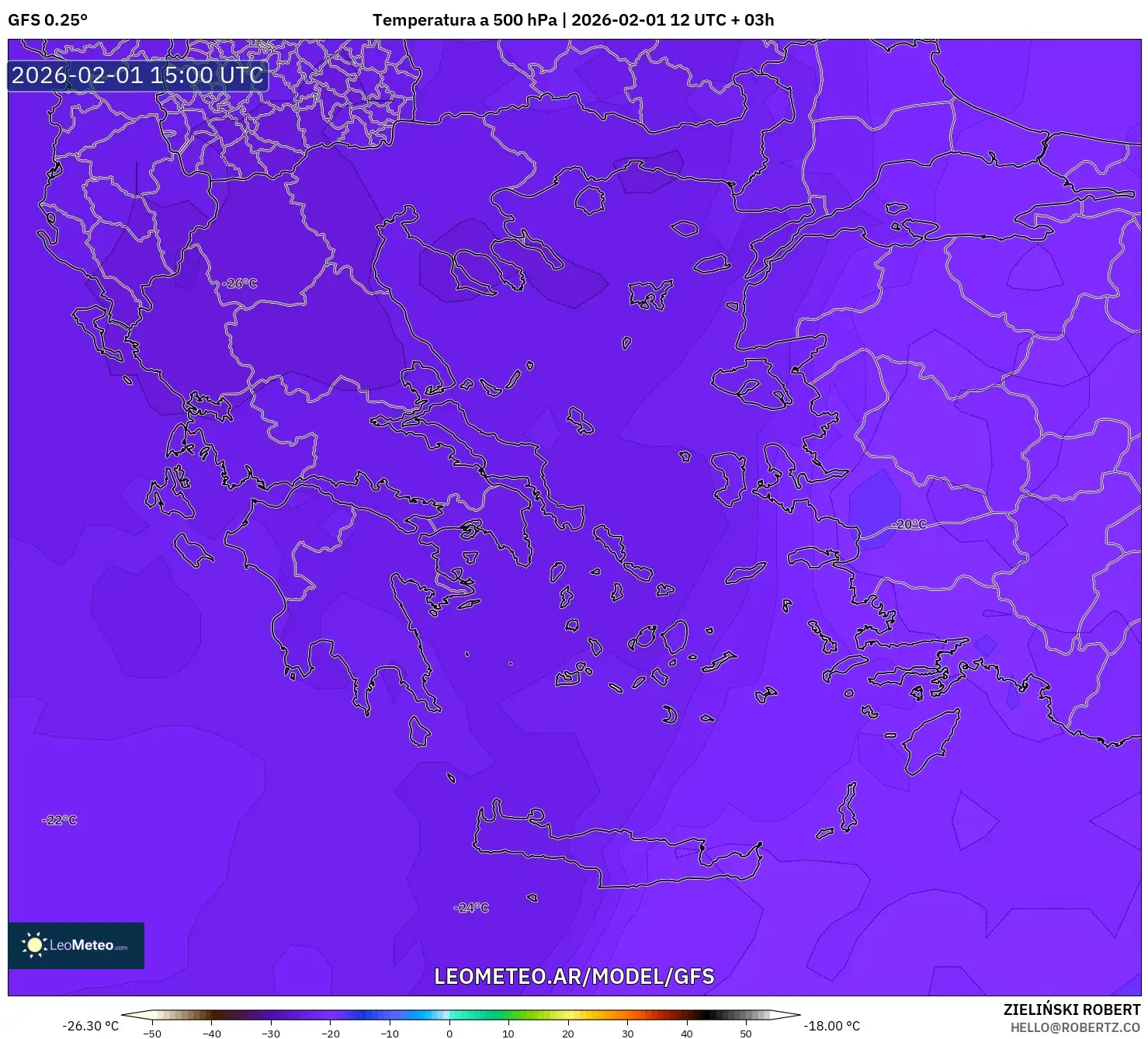 GFS model - Grecia, Temperatura a 500 hPa