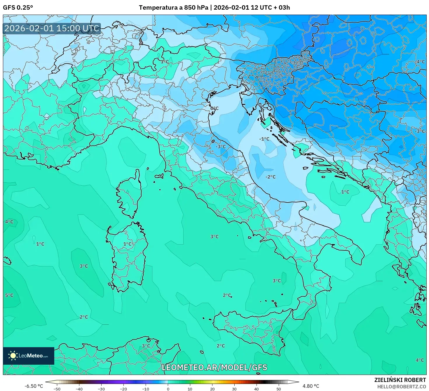 GFS model - Italia, Temperatura a 850 hPa