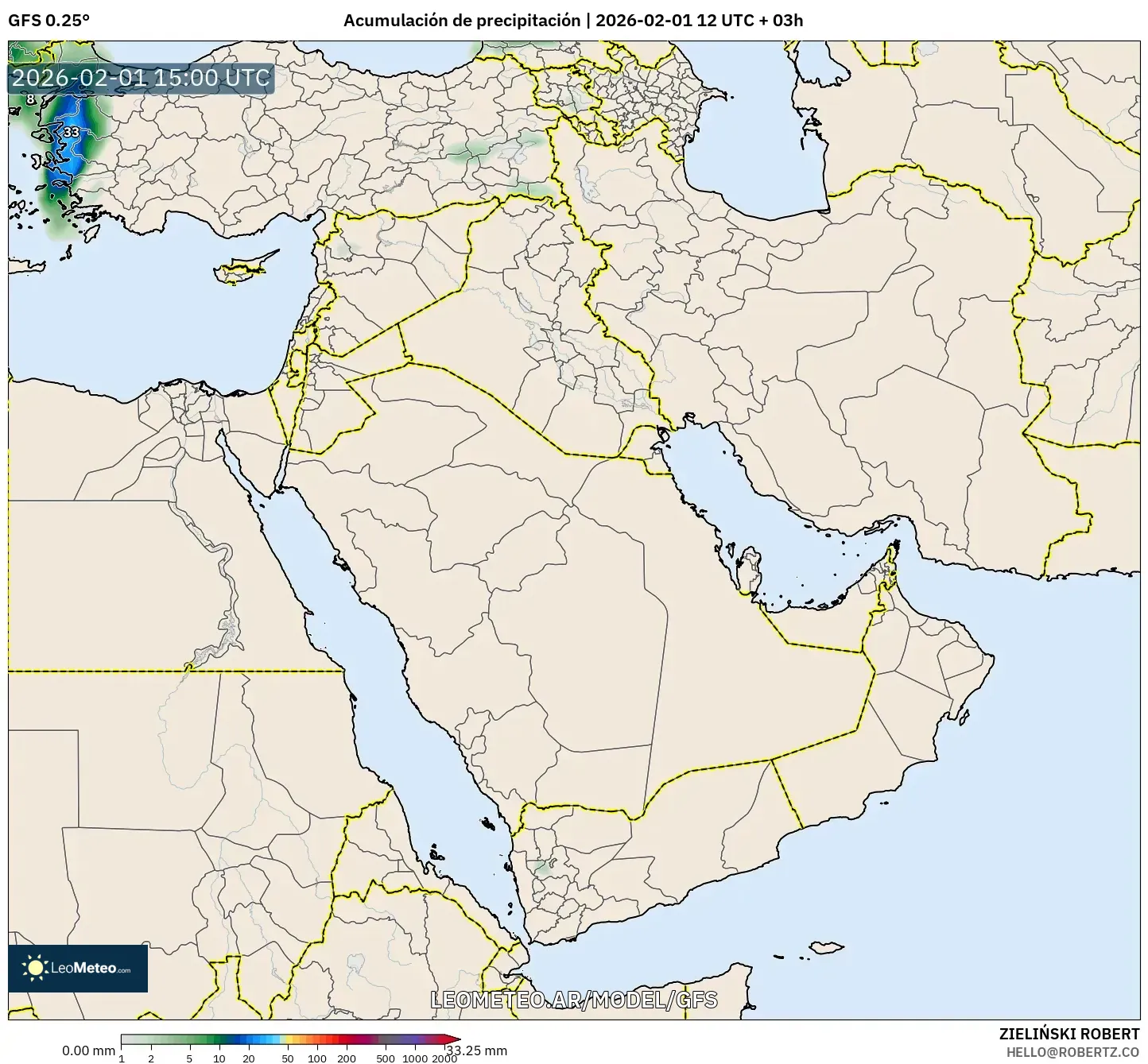 GFS model - Oriente Medio, Acumulación de precipitación