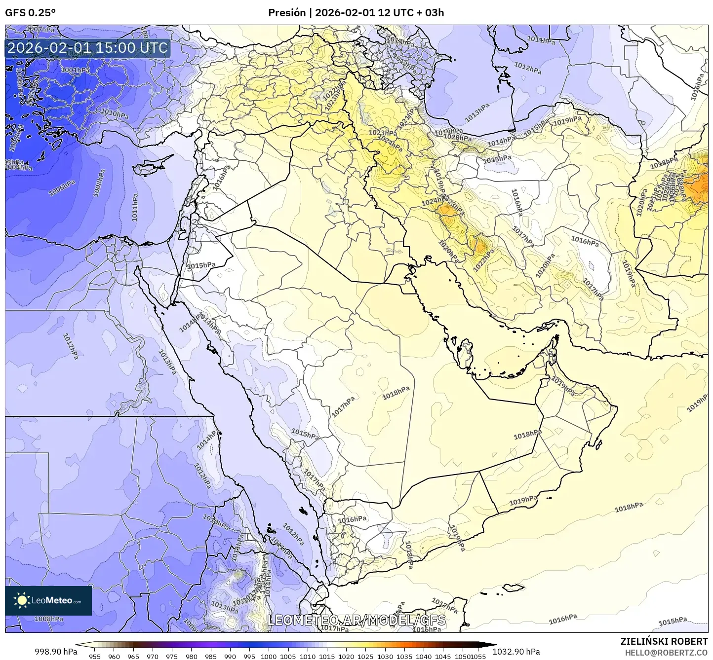 GFS model - Oriente Medio, Presión