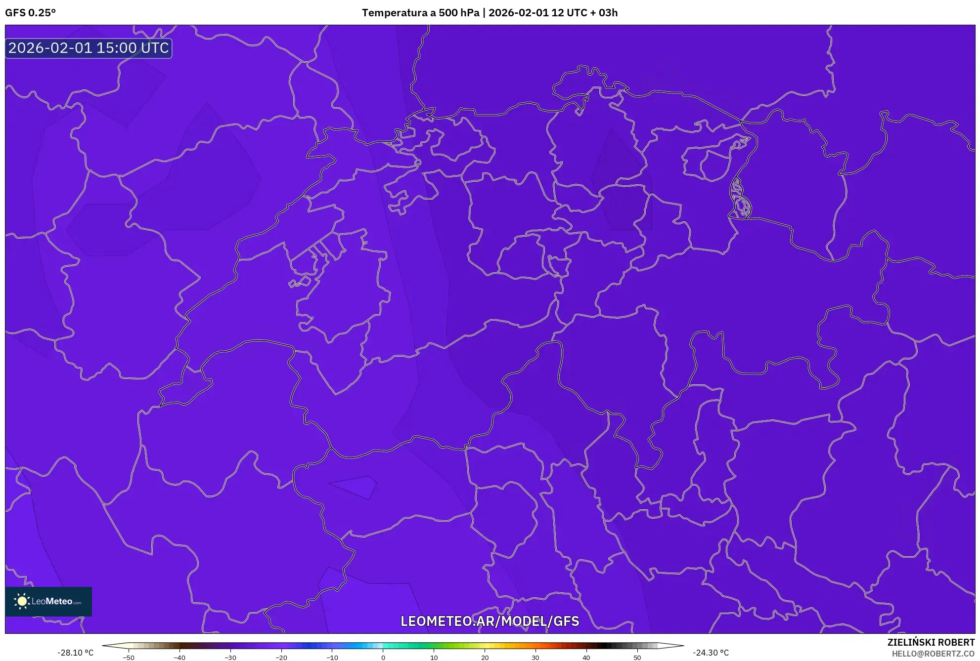 GFS model - Suiza, Temperatura a 500 hPa