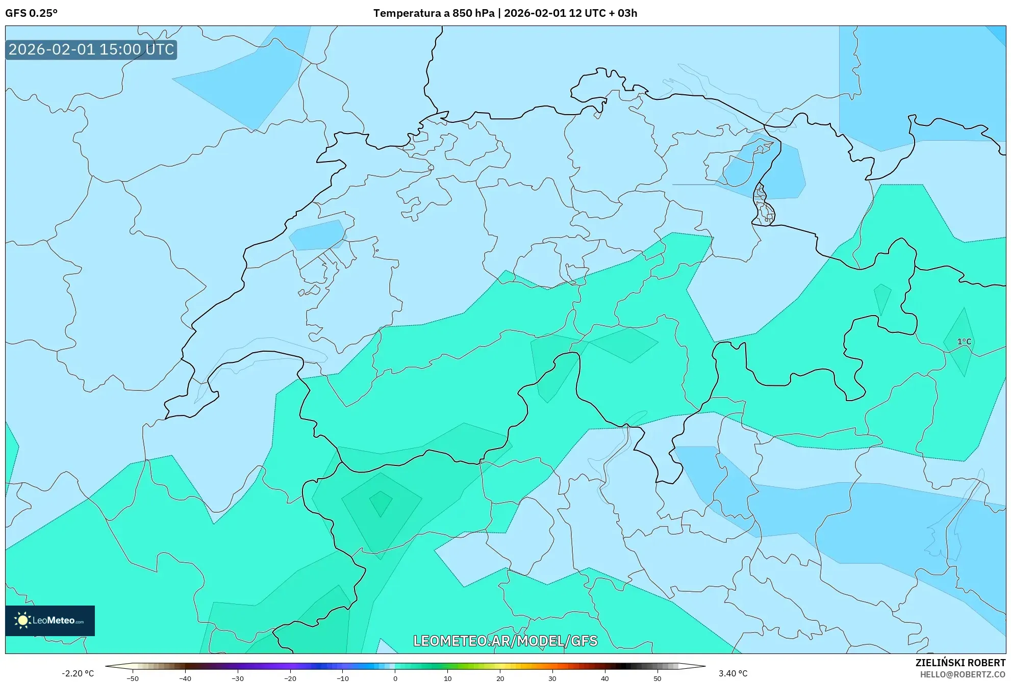 GFS model - Suiza, Temperatura a 850 hPa