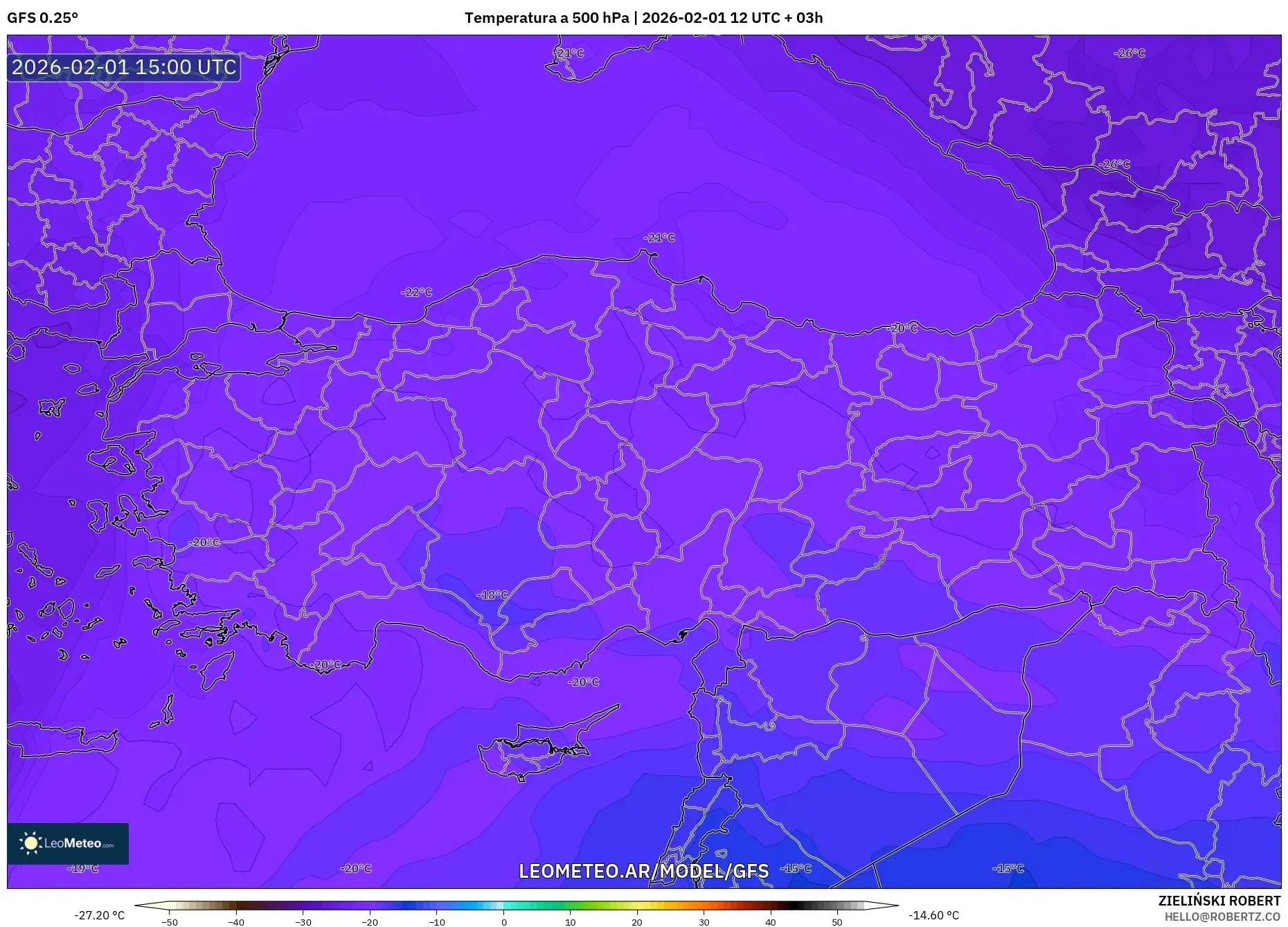 GFS model - Turquía, Temperatura a 500 hPa