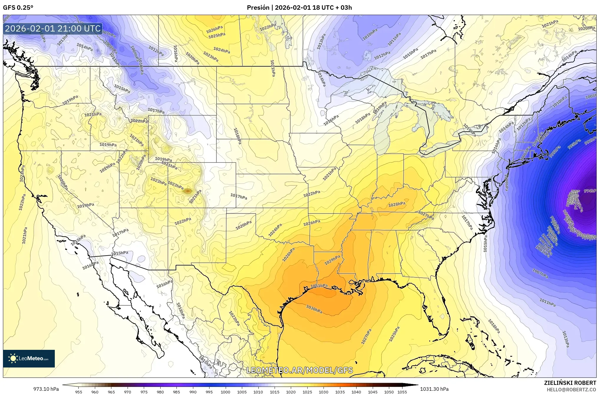 GFS model - Estados Unidos, Presión