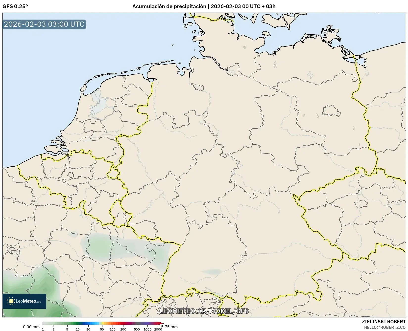 GFS model - Alemania, Acumulación de precipitación