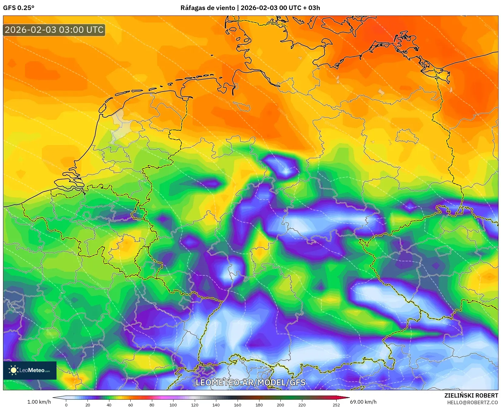 GFS model - Alemania, Ráfagas de viento
