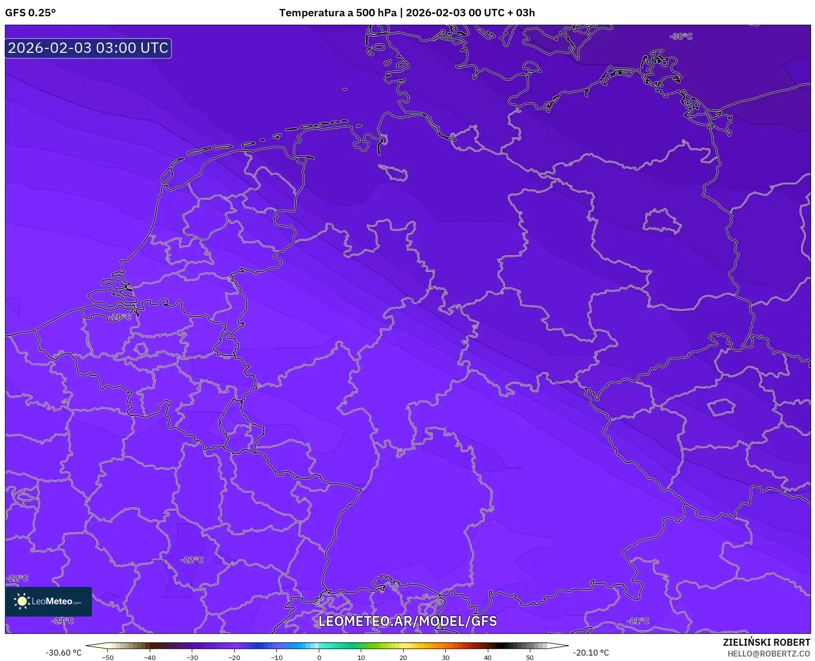 GFS model - Alemania, Temperatura a 500 hPa
