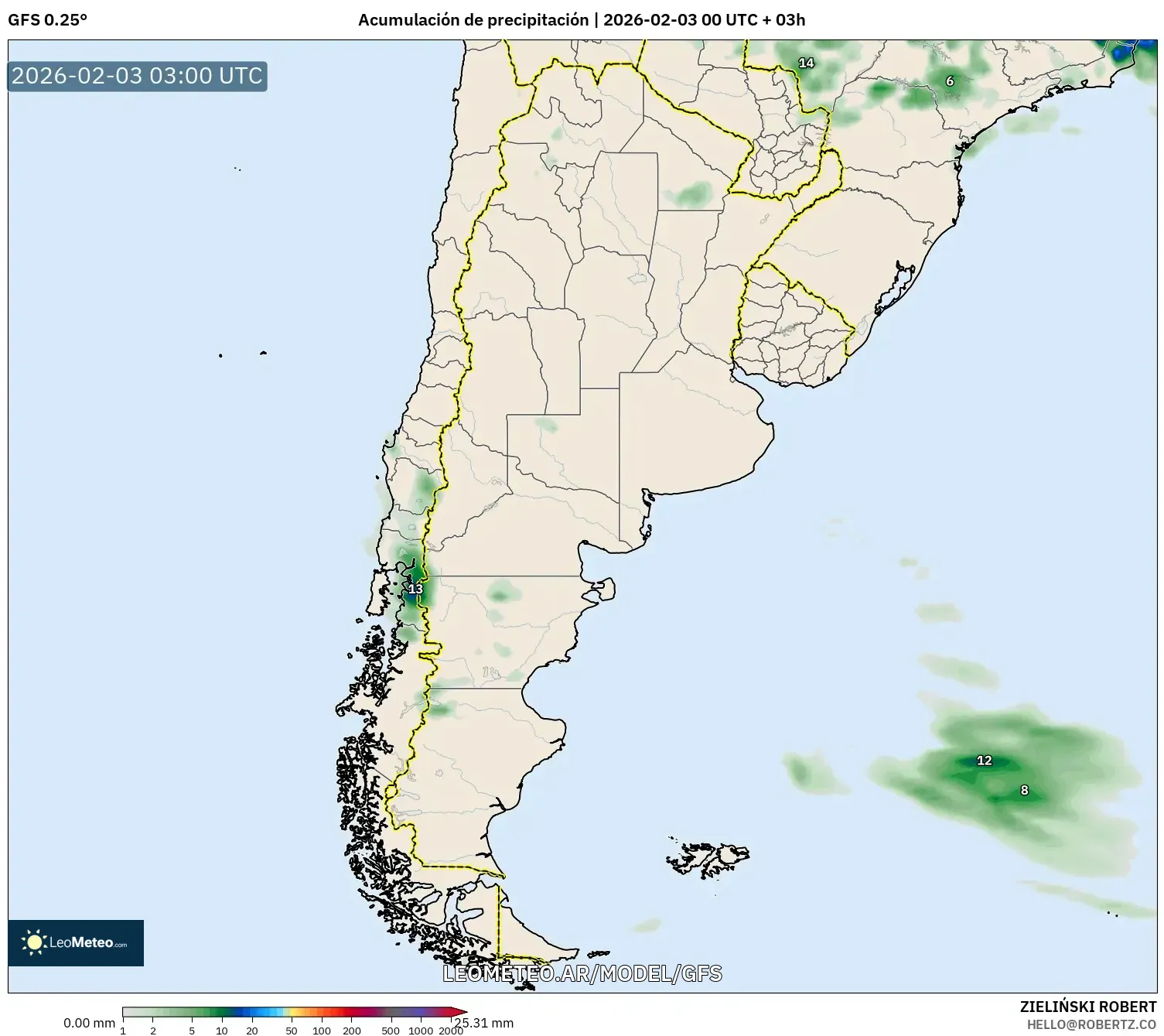 GFS model - Argentina, Acumulación de precipitación