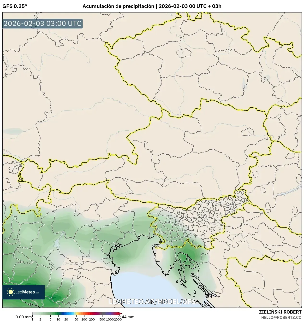 GFS model - Austria, Acumulación de precipitación