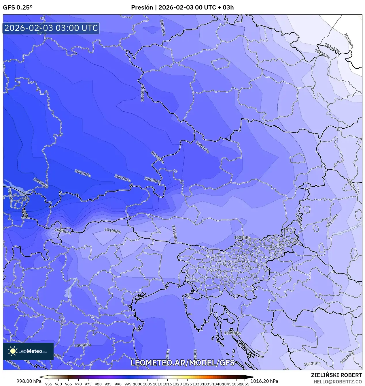 GFS model - Austria, Presión