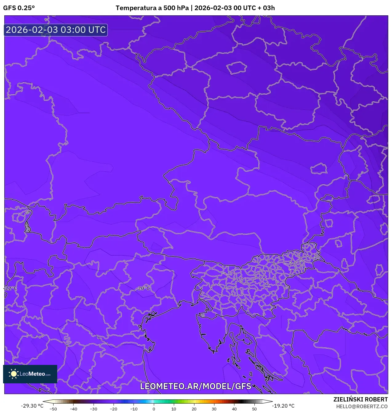GFS model - Austria, Temperatura a 500 hPa