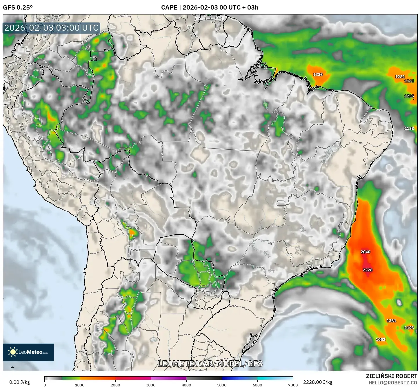 GFS model - Brasil, CAPE