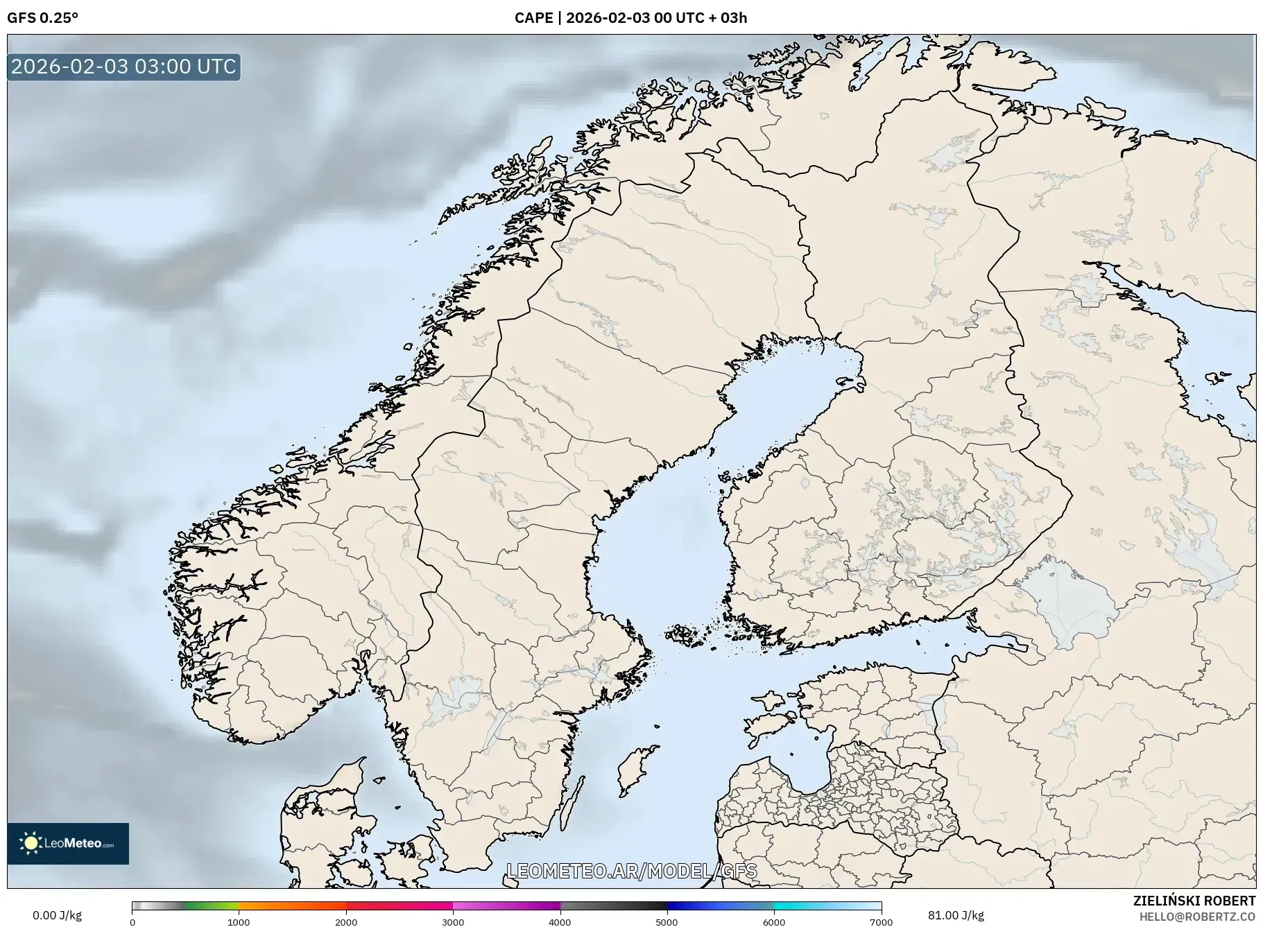 GFS model - Escandinavia, CAPE