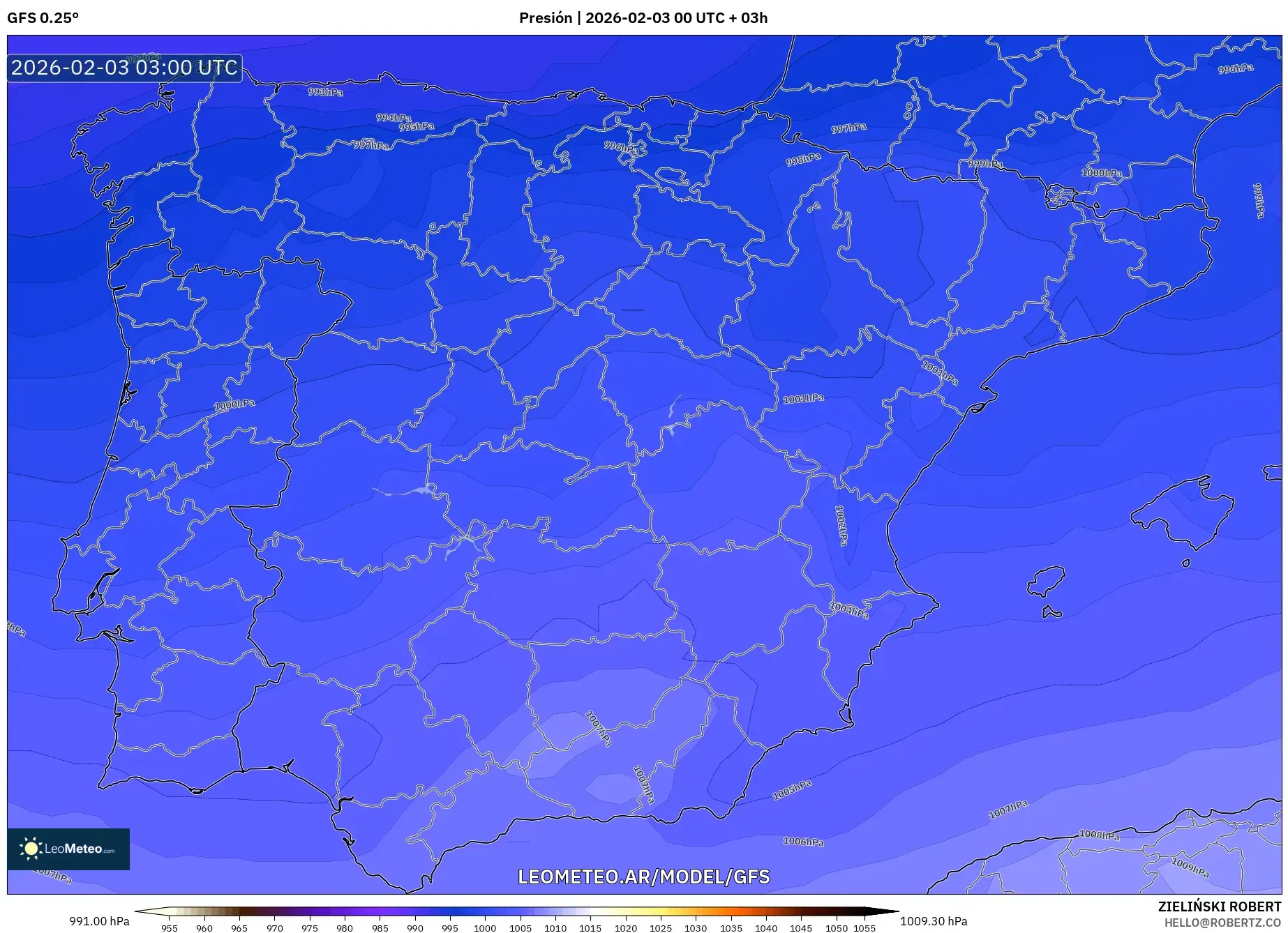 GFS model - España, Presión