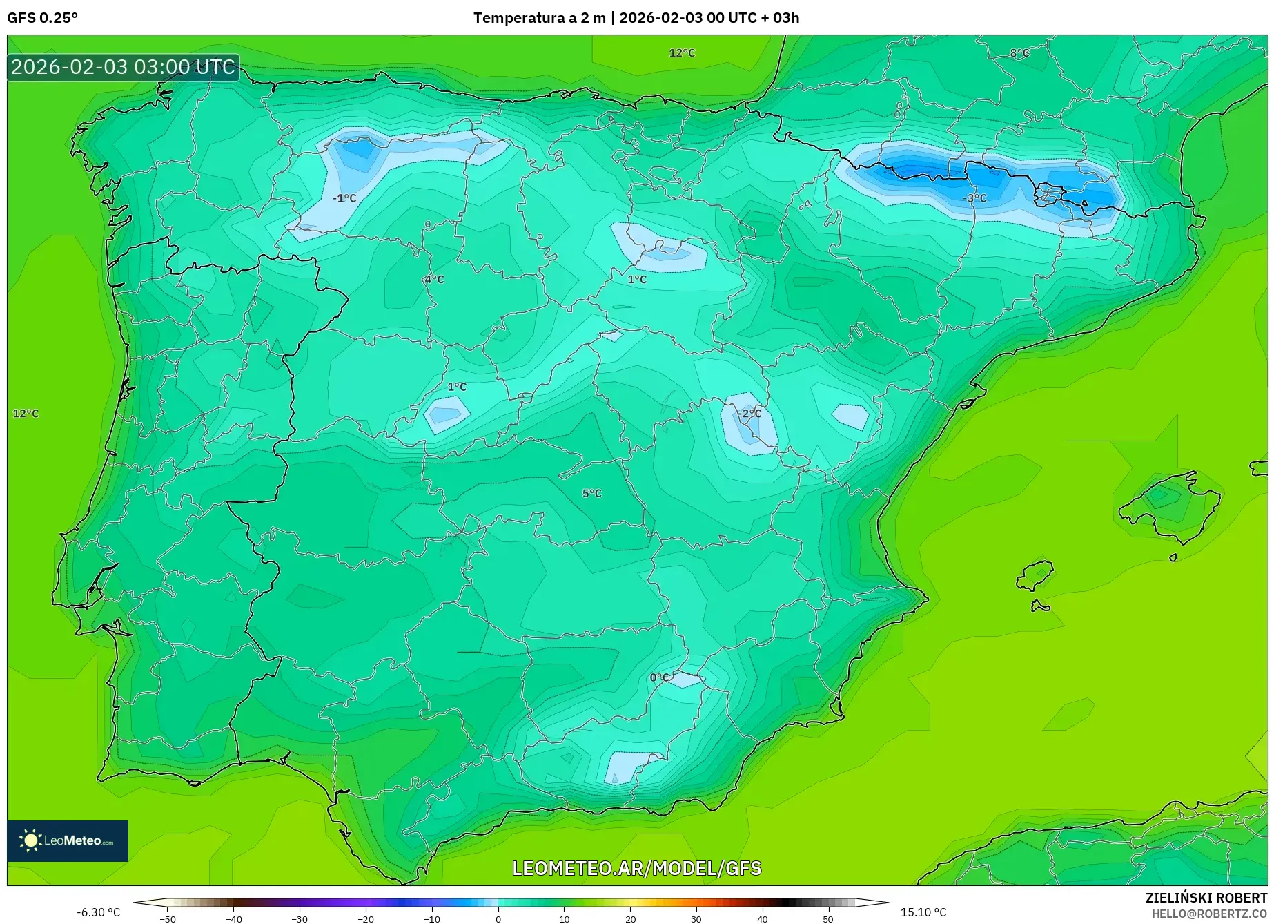 GFS model - España, Temperatura a 2 m