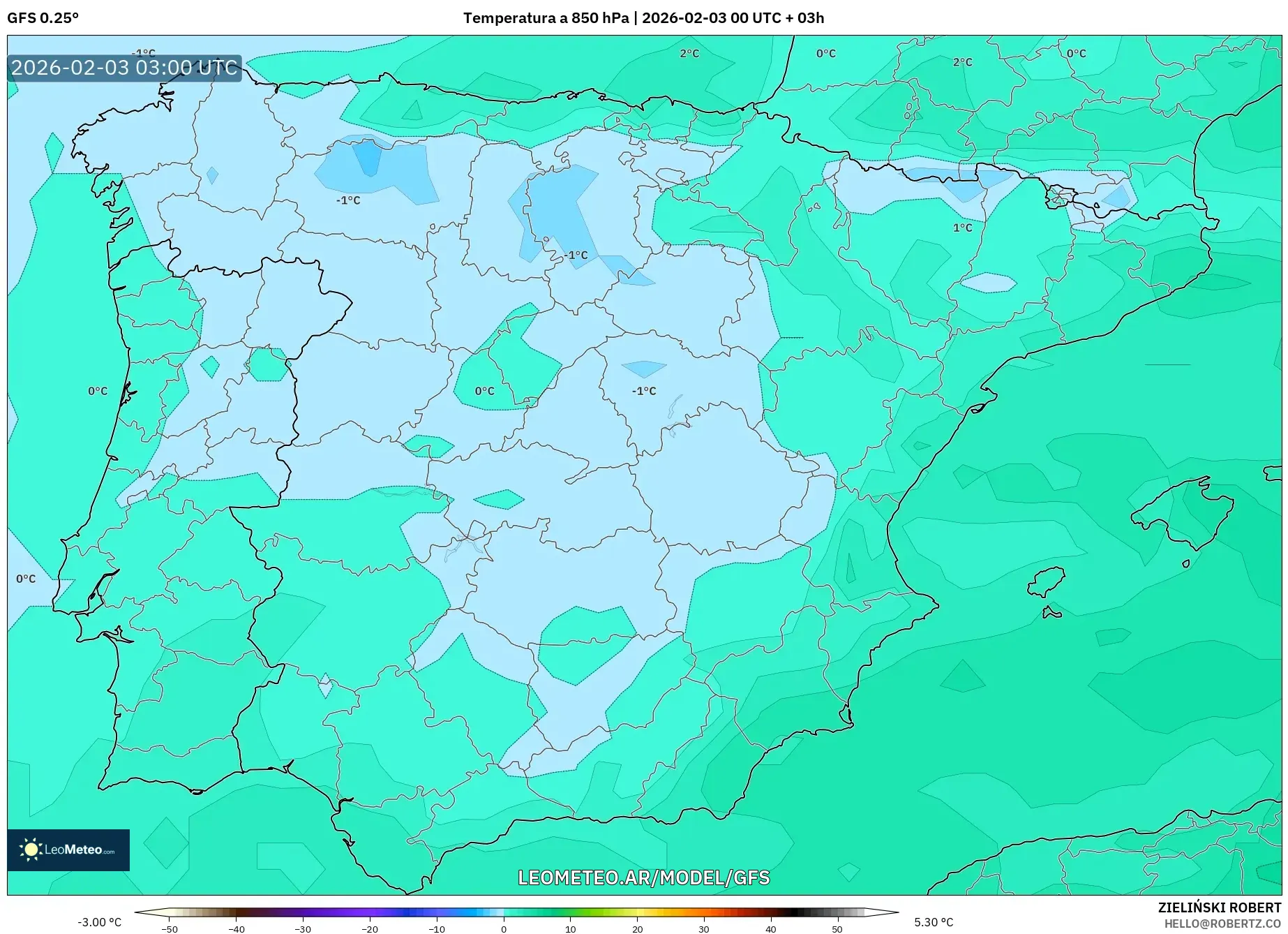 GFS model - España, Temperatura a 850 hPa