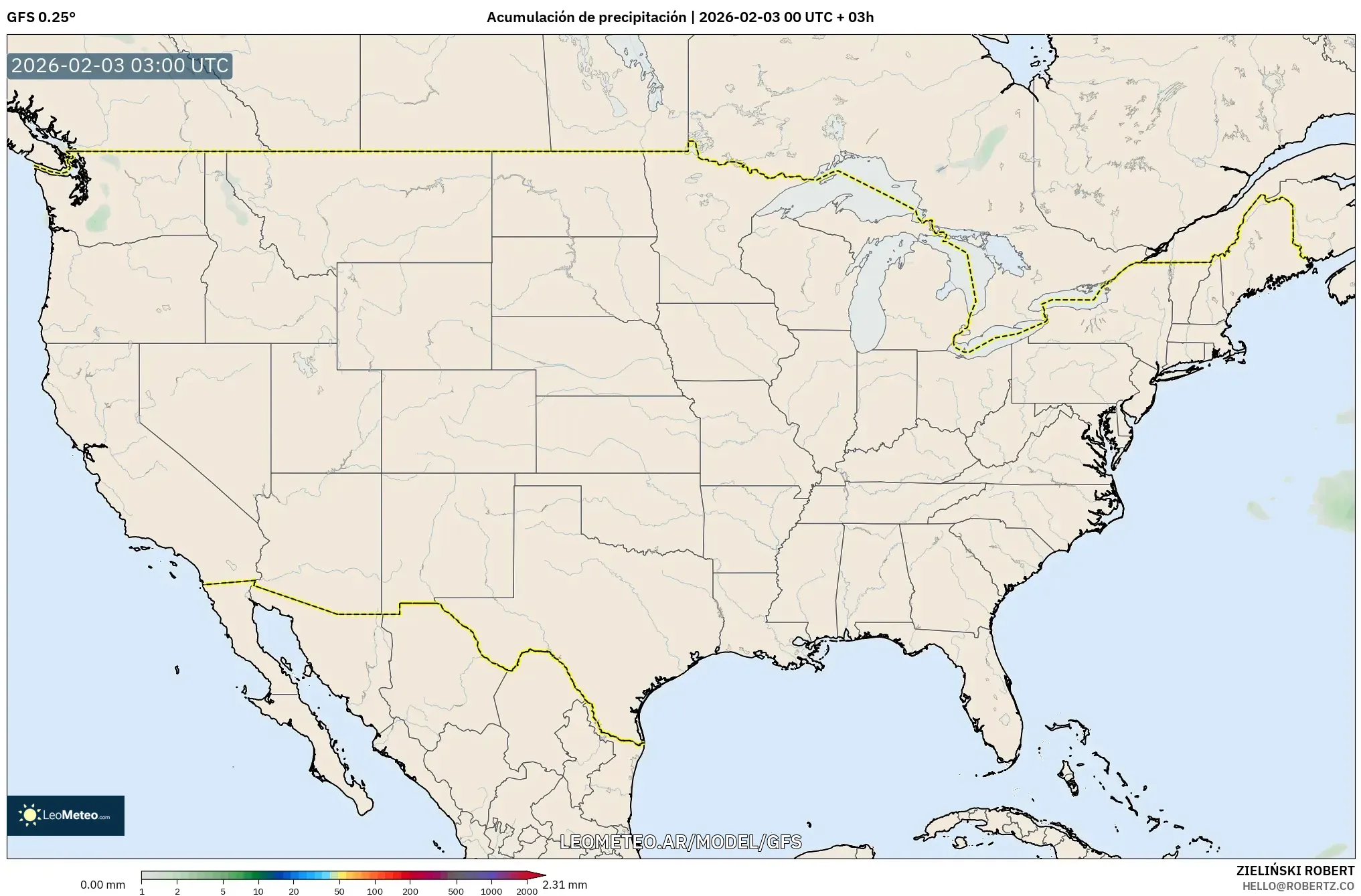 GFS model - Estados Unidos, Acumulación de precipitación