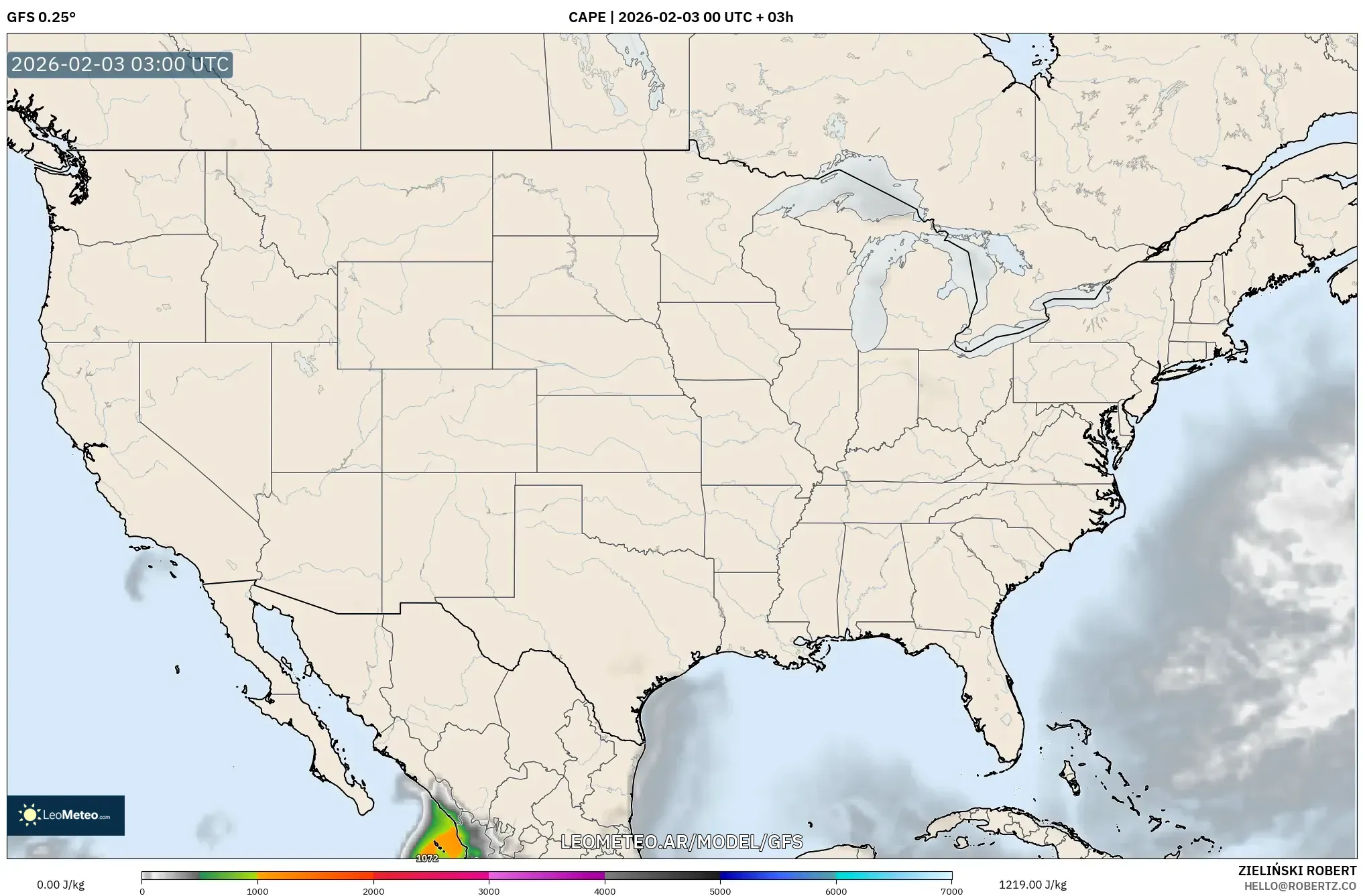 GFS model - Estados Unidos, CAPE