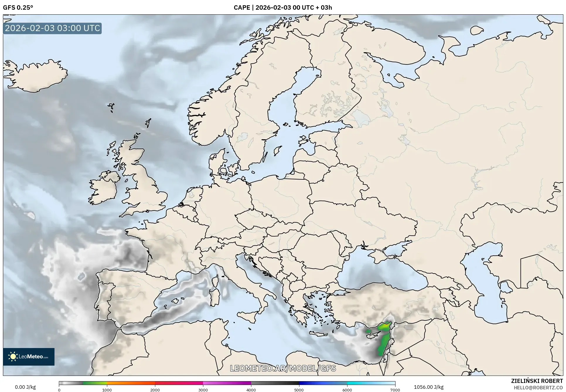 GFS model - Europa, CAPE