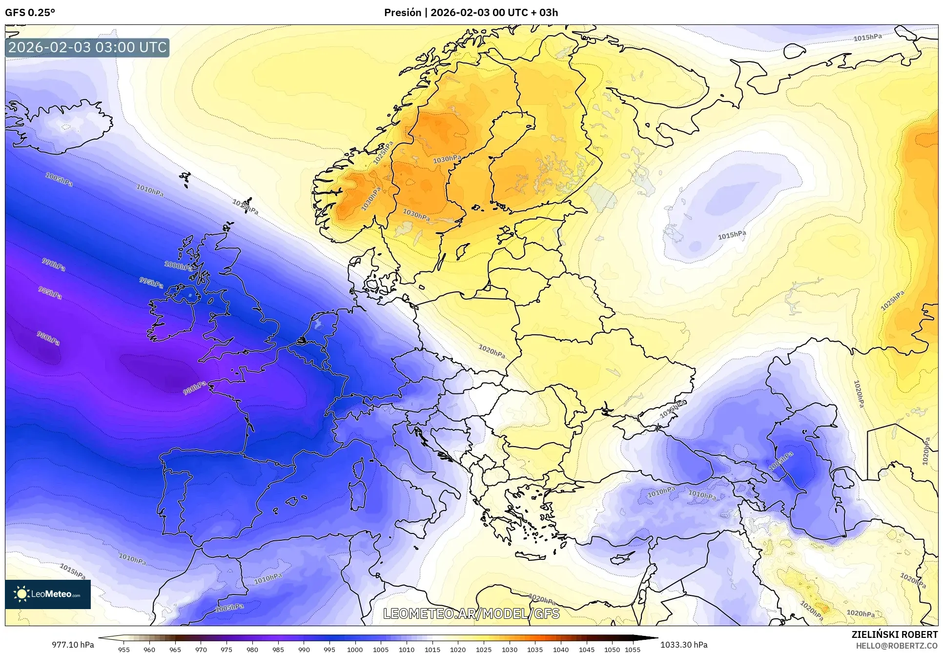GFS model - Europa, Presión