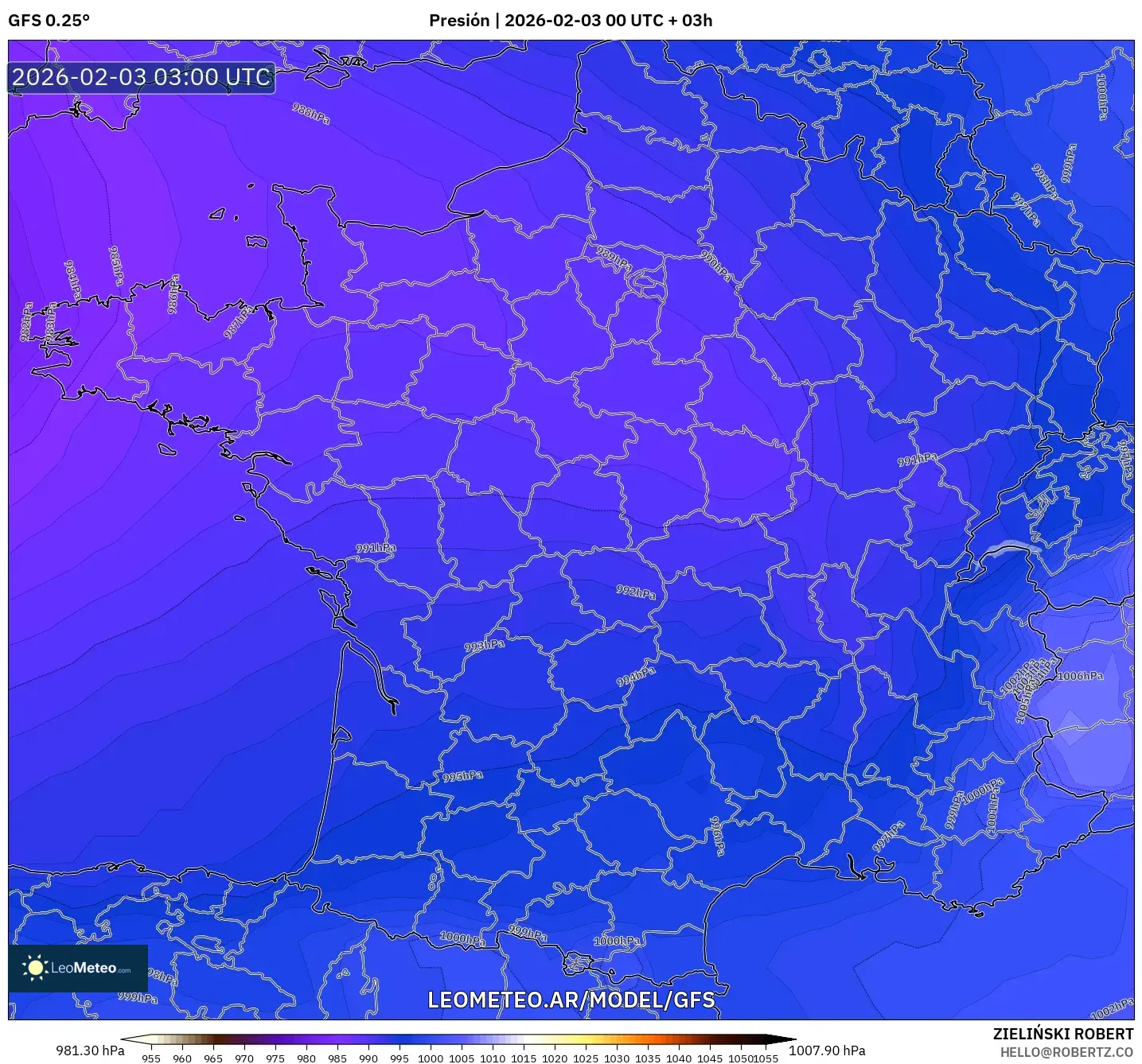 GFS model - Francia, Presión