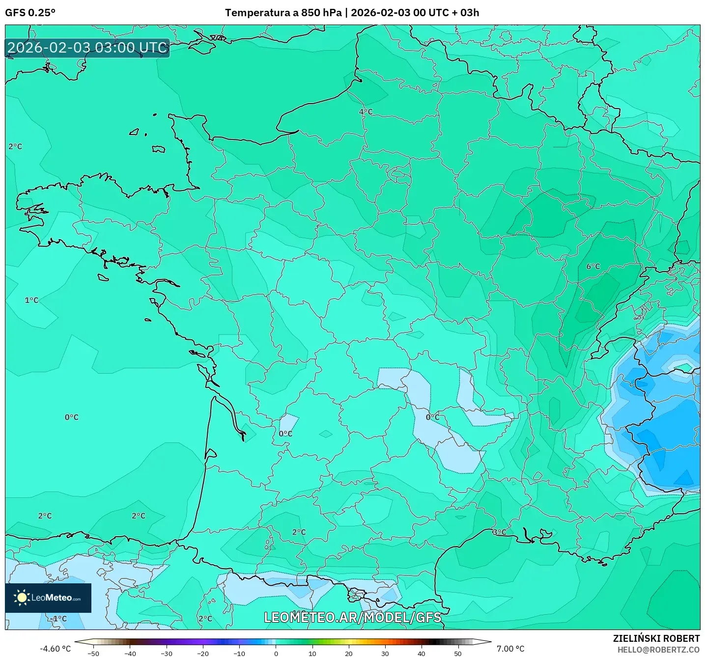 GFS model - Francia, Temperatura a 850 hPa