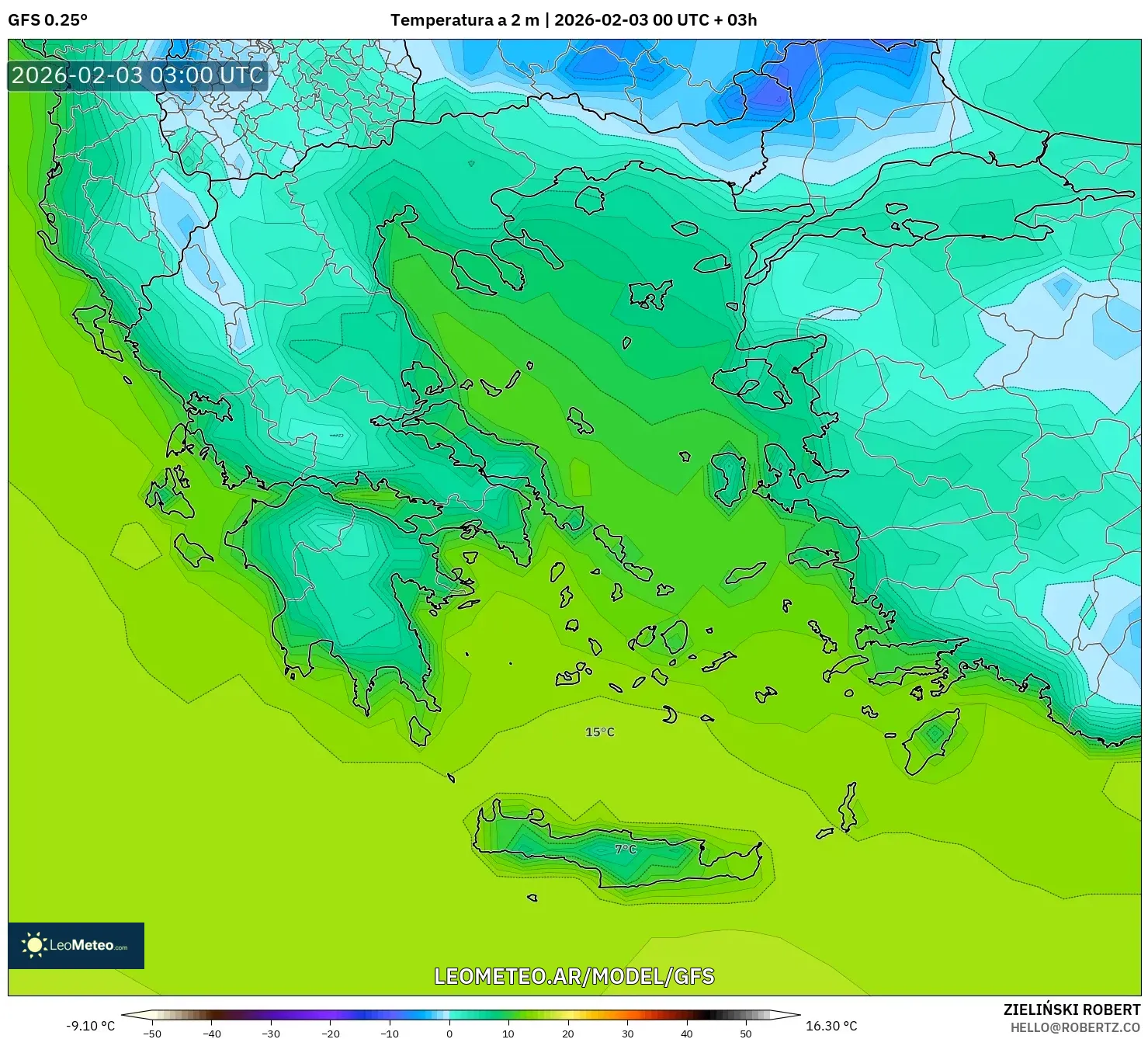 GFS model - Grecia, Temperatura a 2 m