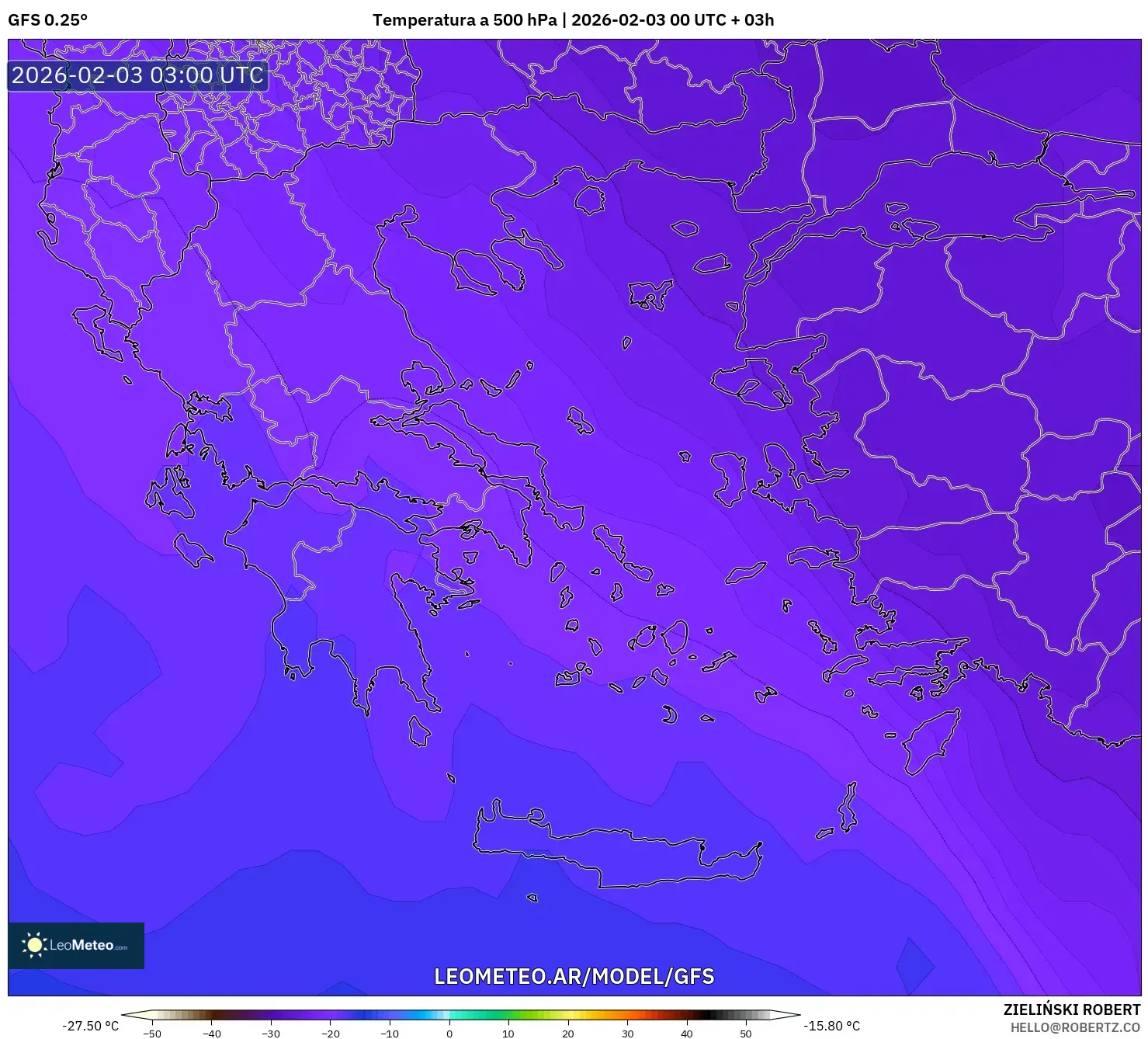 GFS model - Grecia, Temperatura a 500 hPa